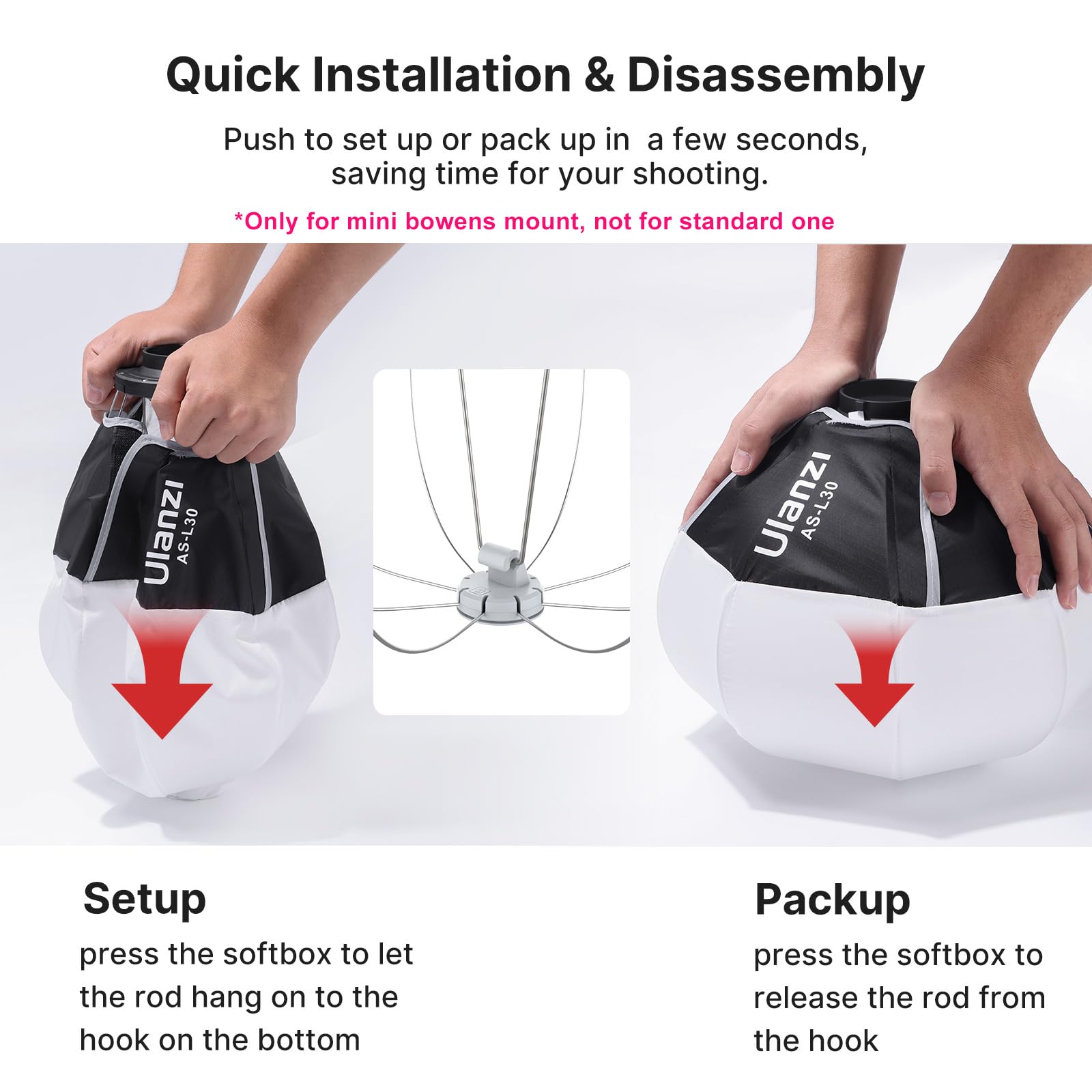 ULANZI C60 60W Bi-Color COB Video Light, Mini Bowens Mount LED Photography Continuous Output Lighting, 2500K–6500K CRI≥95 & ULANZI 11.8 inch Mini Bowens Softbox Lantern with Storage Bag Combo 4