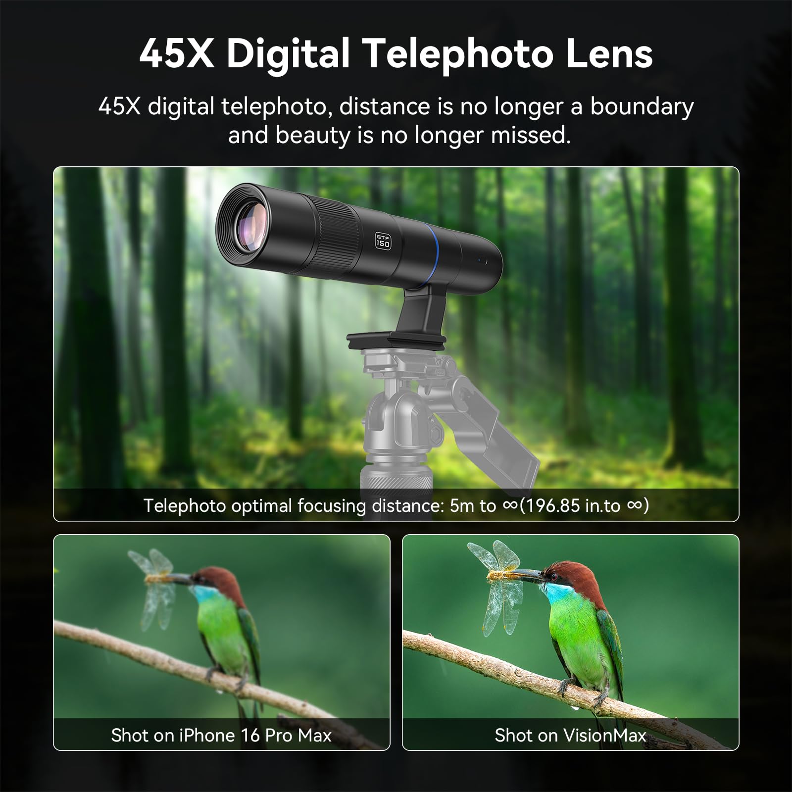 45X Wireless Digital Telephoto Lens, High Power HD Electronic Telephoto Phone Lens with 2.4G Wi-Fi App Connect, 1500mAh Battery for Birdwatching, Watch Concerts, Watch Match, Moon Viewing 4