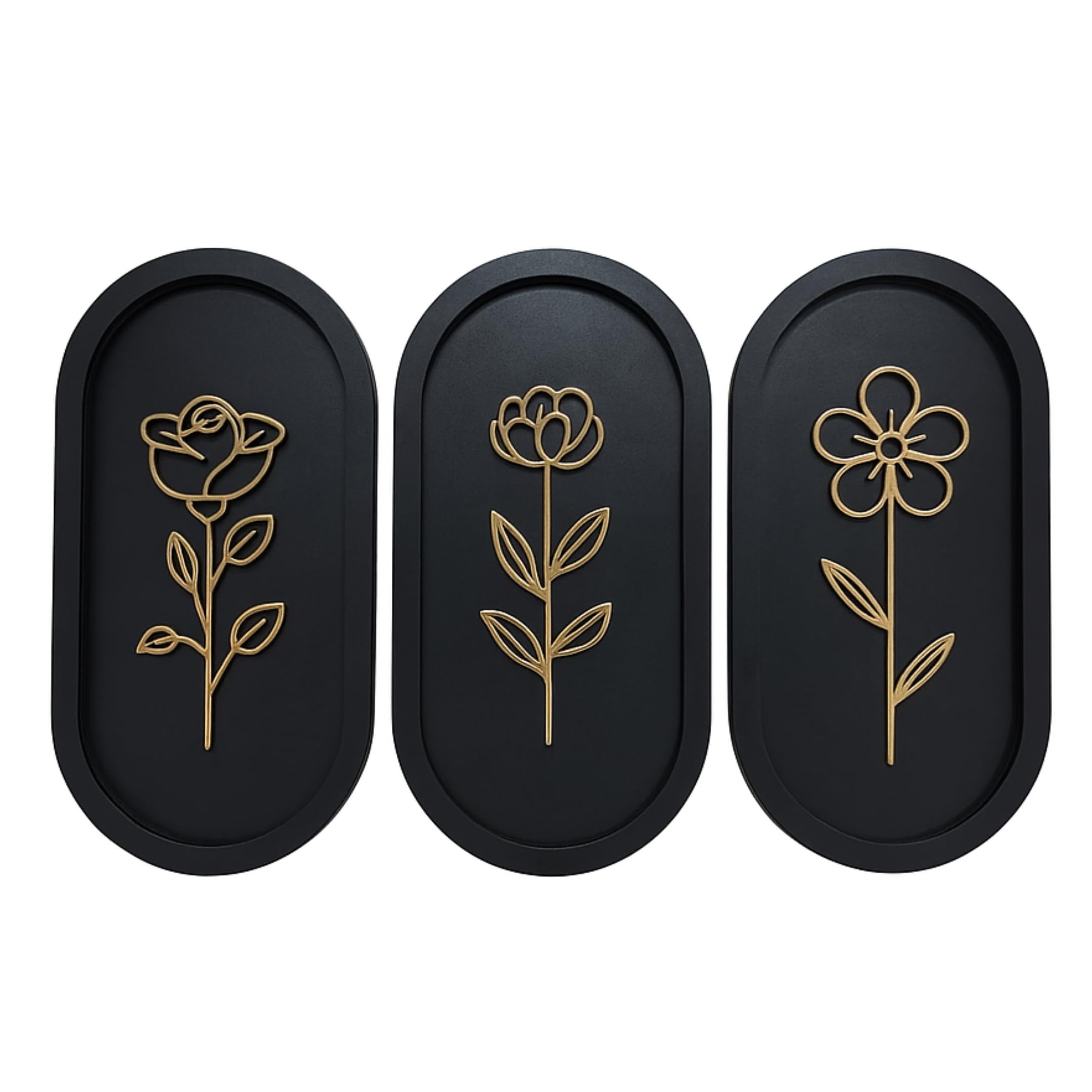 7 Decore 3 Piece Wooden Floral Wall Art Set | Modern Wall Decor for Living Room, Bedroom & Office | Elegant Home Decoration Panels | Contemporary Wall Hanging Frames 3