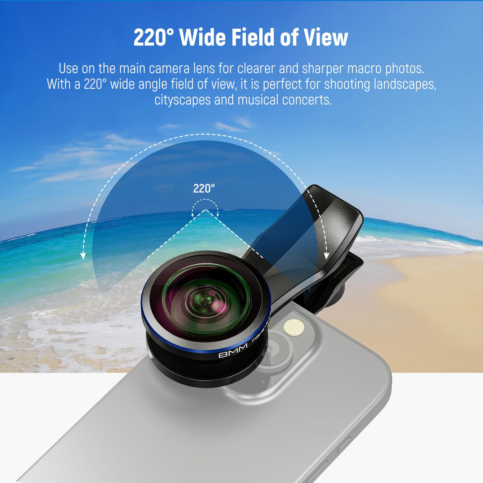 NEEWER 8mm Fisheye Lens with 220 Wide Angle & 17mm Thread Phone Lens Clip, Also for 17mm Threaded Phone Cage/Case/Clamp/Backplate, LS-29 PRO 4