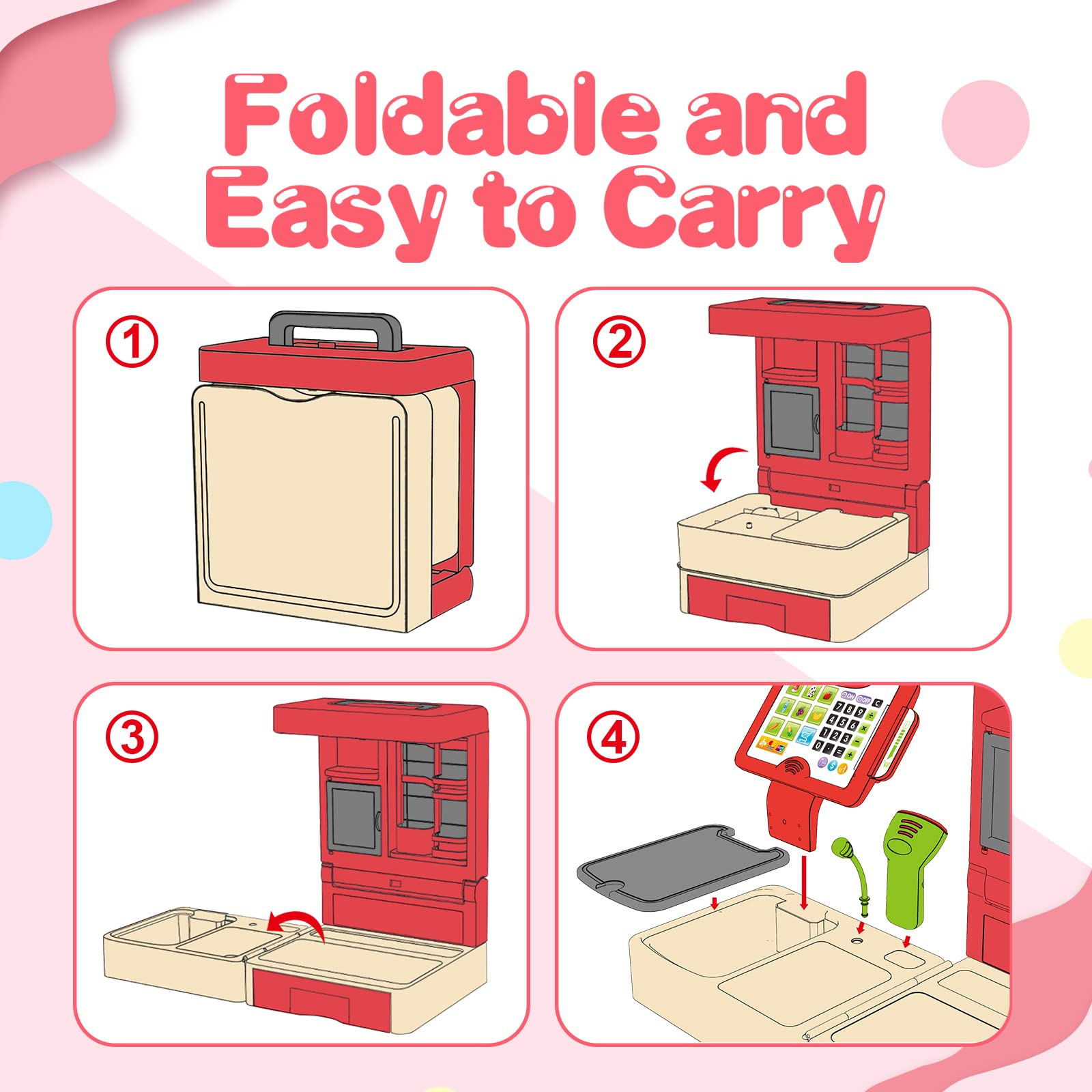 RedCrab Cash Register Toy for Kids,Toddler Store Pretend Plays Supermarket Calculator Cash Register Gift with Scanner, Play Money, Play Food for Boys & Girls 6