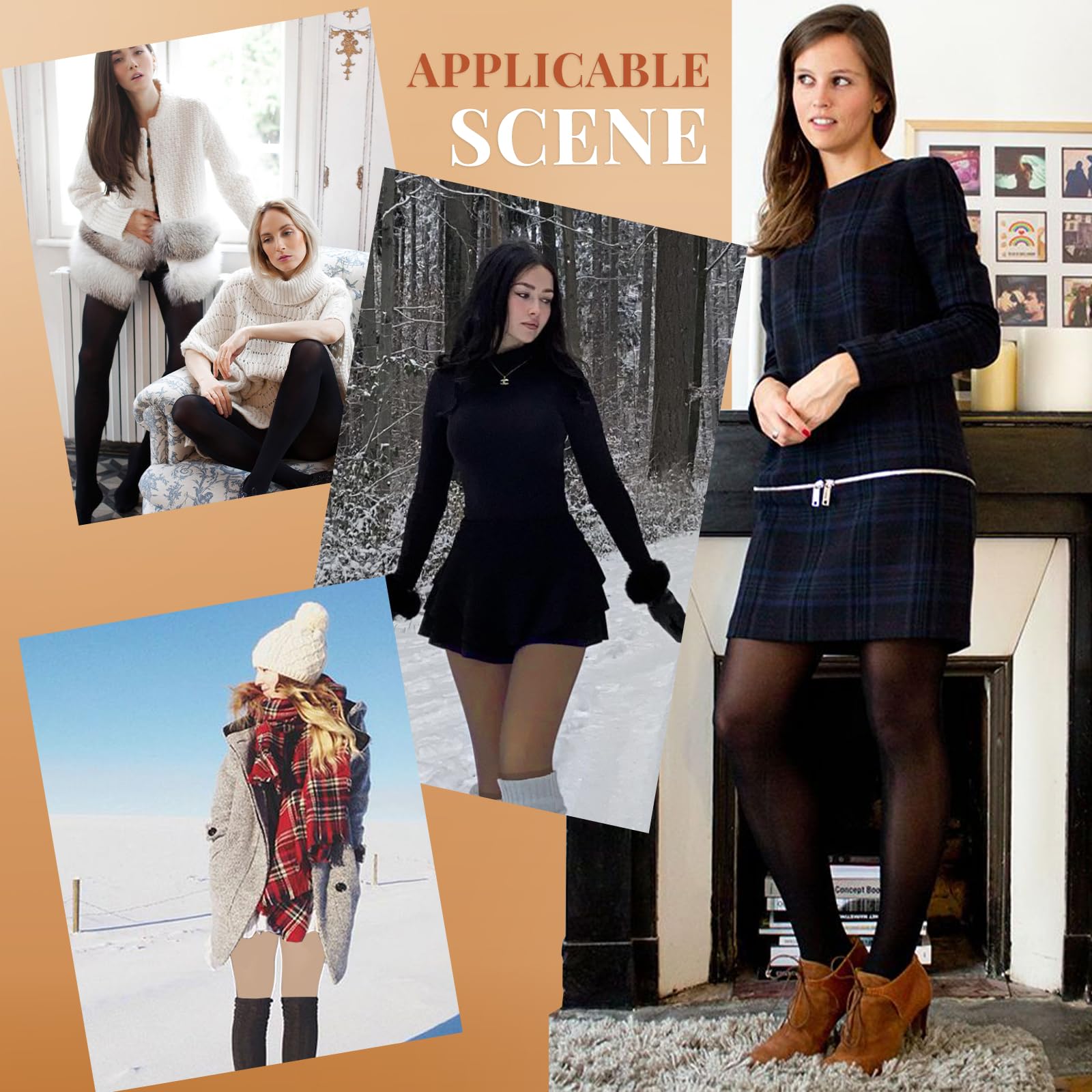 NexiEpoch 2 Pairs Fleece Lined Tights Women - Pantyhose Sheer Black Thick Dress Thermal Warm Fake Leggings for Winter 6