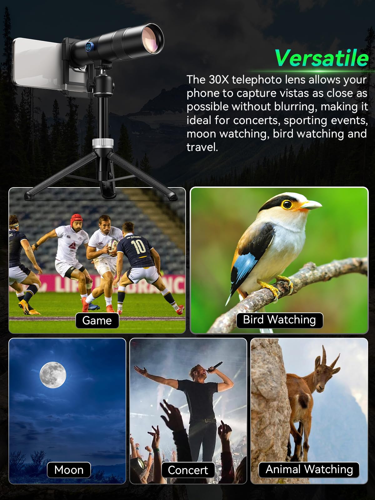 APEXEL 30x Telephoto Lens - Enhanced Version for iPhone 16 15 14 13 pro max, Samsung, Pixel | Professional Upgraded External Camera Photography Attachment with Tripod 6