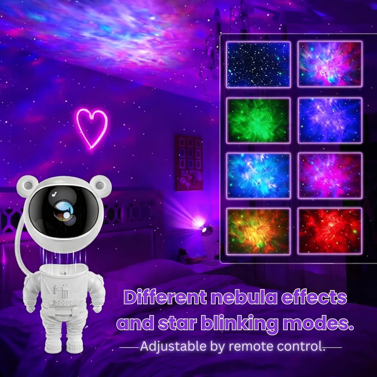 One94Store Astronaut Galaxy Projector Night Light – 360° Rotating Star Nebula Lamp with Remote, Timer & Adjustable Head for Kids Bedroom, Home Decor, Gaming Room & Party Lights 5