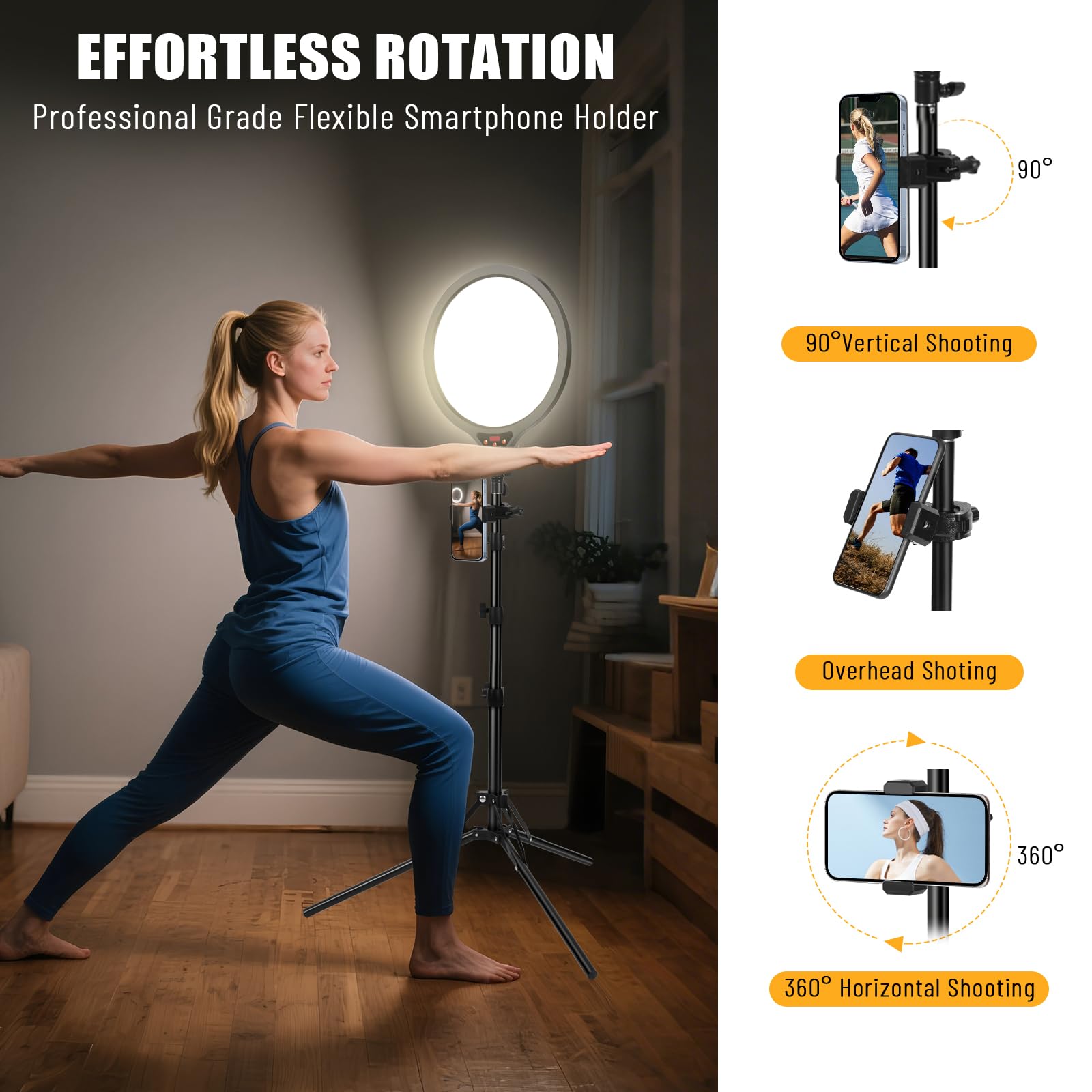 Ring Light with Stand, 14" Professional Ring Light Tripod for iPhone, Adjustable Height for Video Recording Photography Live Streaming Content Creation TikTok YouTube, Black 6