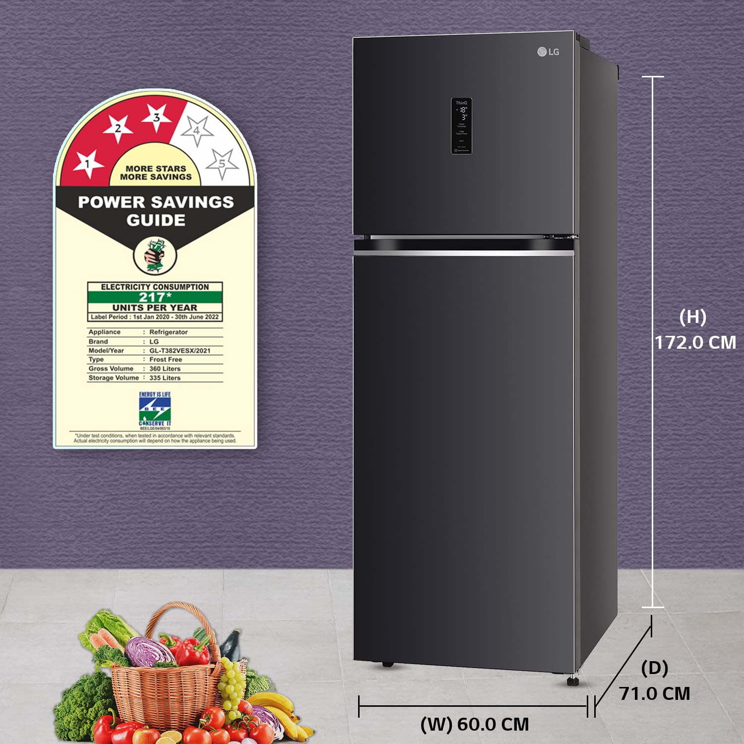 LG 360 L 3 Star Frost-Free Smart Inverter Wi-Fi Double Door Refrigerator (GL-T382VESX, Ebony Sheen, Convertible & Door Cooling+, 2022 Model) 4