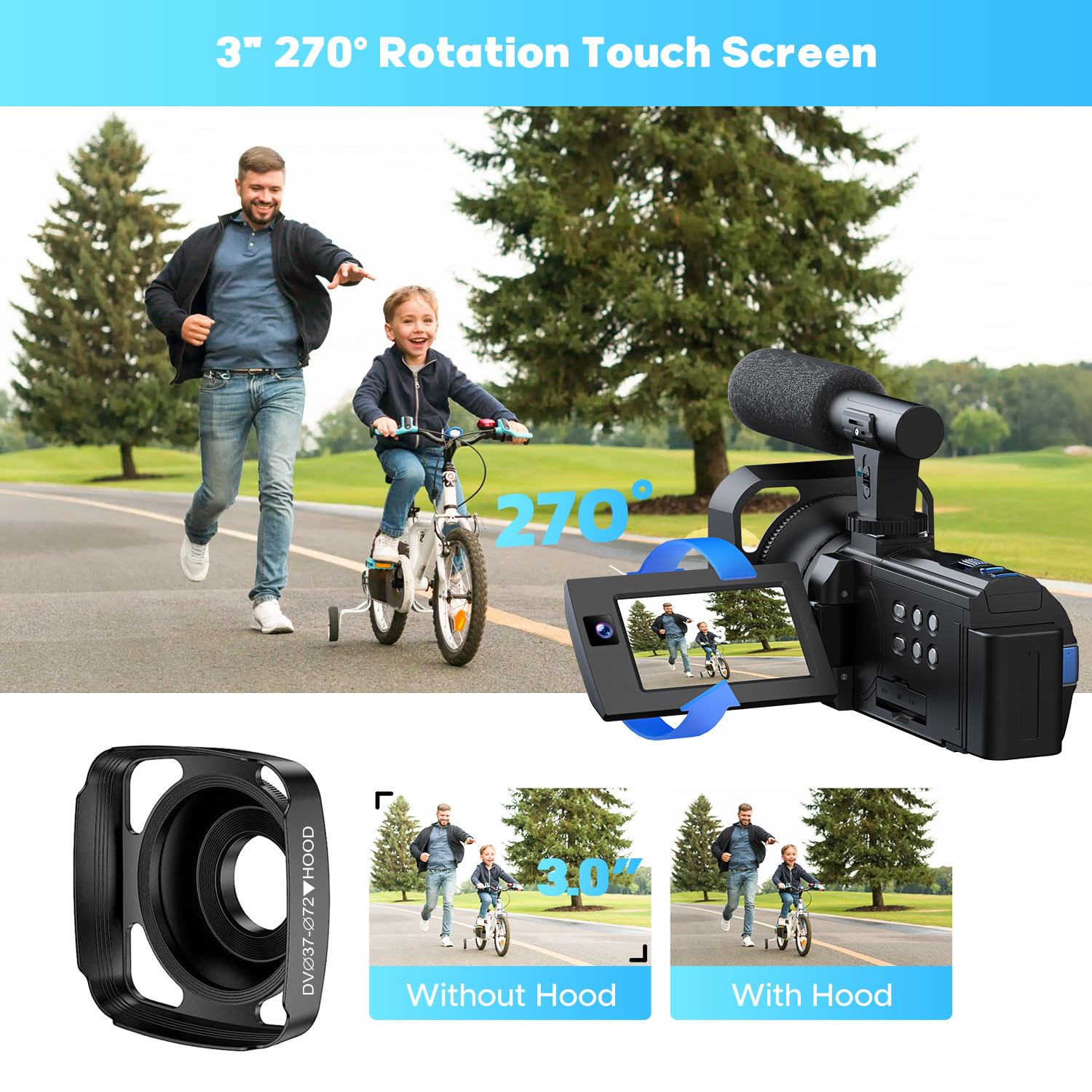 5K Video Camera Camcorder, 56MP Dual Lens Vlogging Camera for YouTube, Cam Corder with 3" 270° Flip Touch Screen,16X Zoom, Night Vision, WiFi, Remote, 64GB SD Card, 2 Batteries, Tripod, Webcam 5