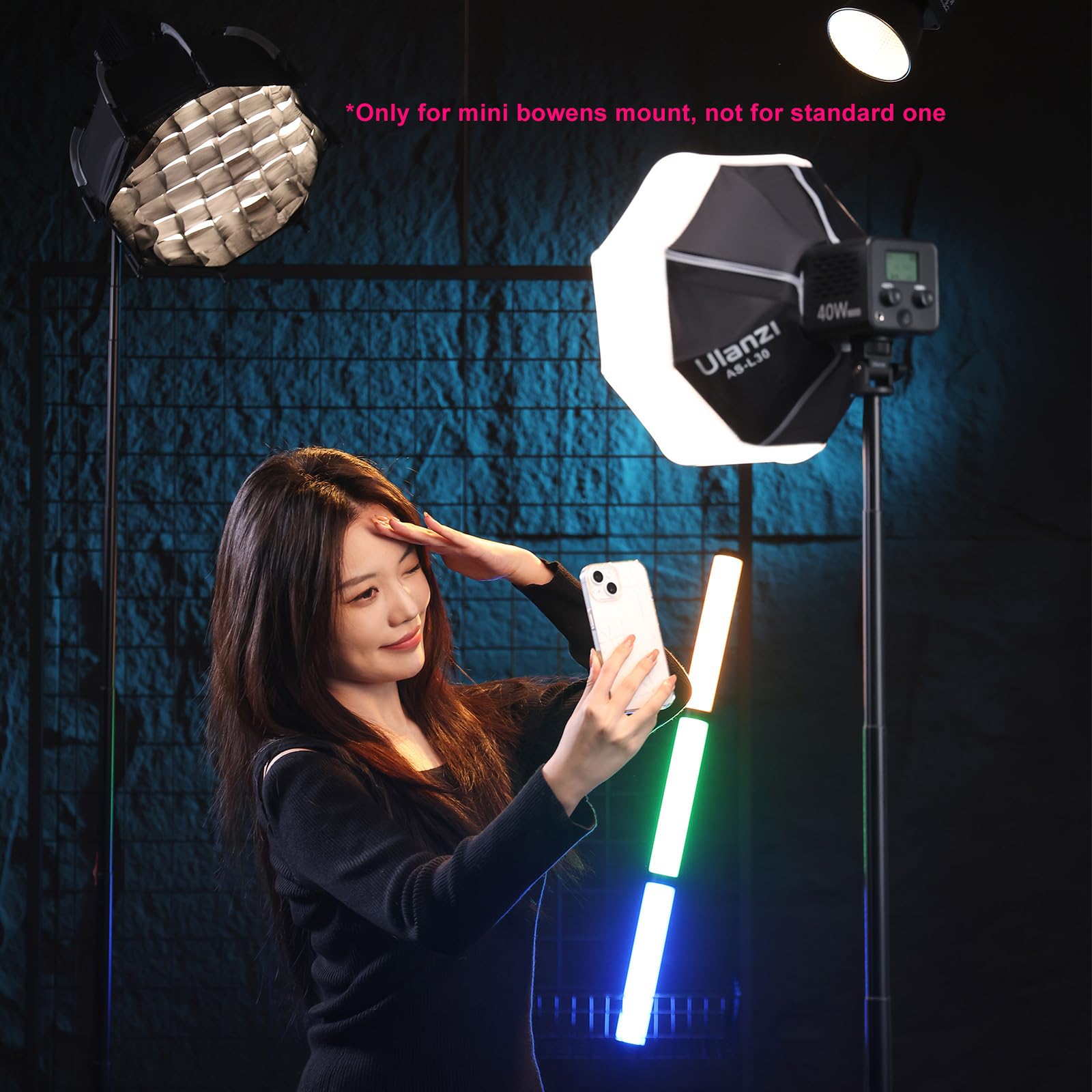 ULANZI C60 60W Bi-Color COB Video Light, Mini Bowens Mount LED Photography Continuous Output Lighting, 2500K–6500K CRI≥95 & ULANZI 11.8 inch Mini Bowens Softbox Lantern with Storage Bag Combo 3