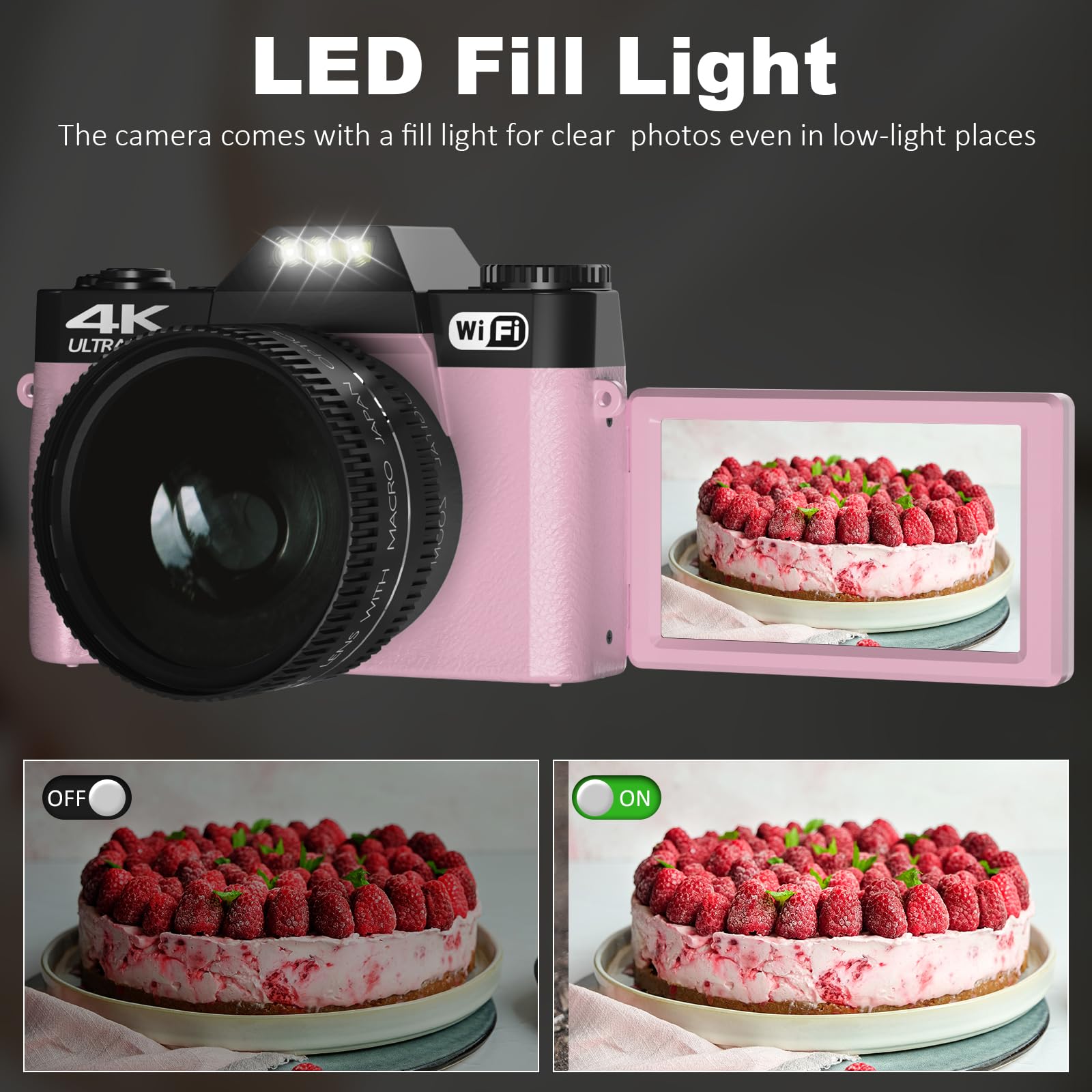 Digital Camera for Photography 48MP 30FPS Vlogging Camera for YouTube with 16X Digital Zoom 3 inch 180° Flip Screen 52mm Wide-Angle Lens & Macro Lens, 32G Micro Card 2