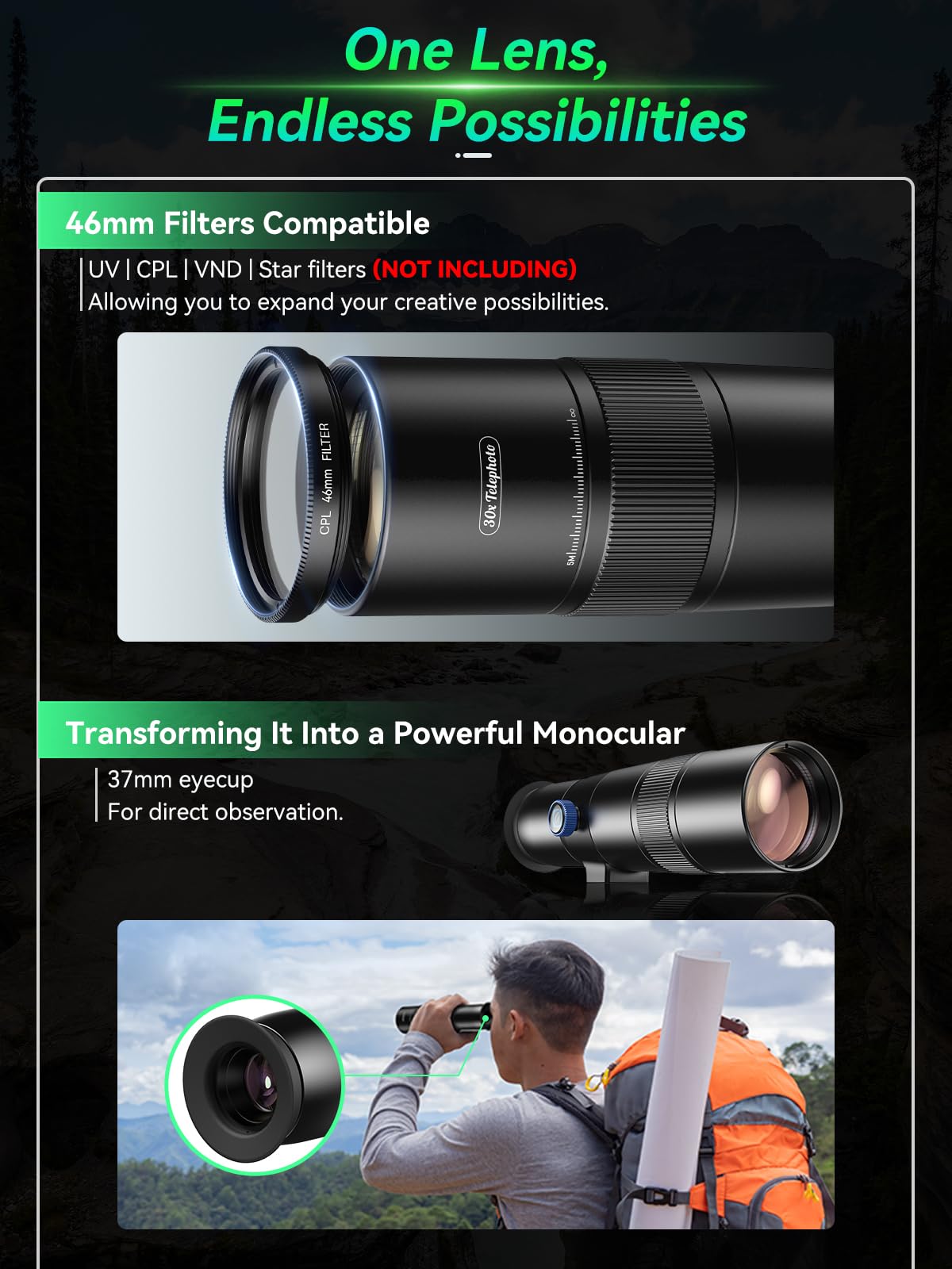 APEXEL 30x Telephoto Lens - Enhanced Version for iPhone 16 15 14 13 pro max, Samsung, Pixel | Professional Upgraded External Camera Photography Attachment with Tripod 5