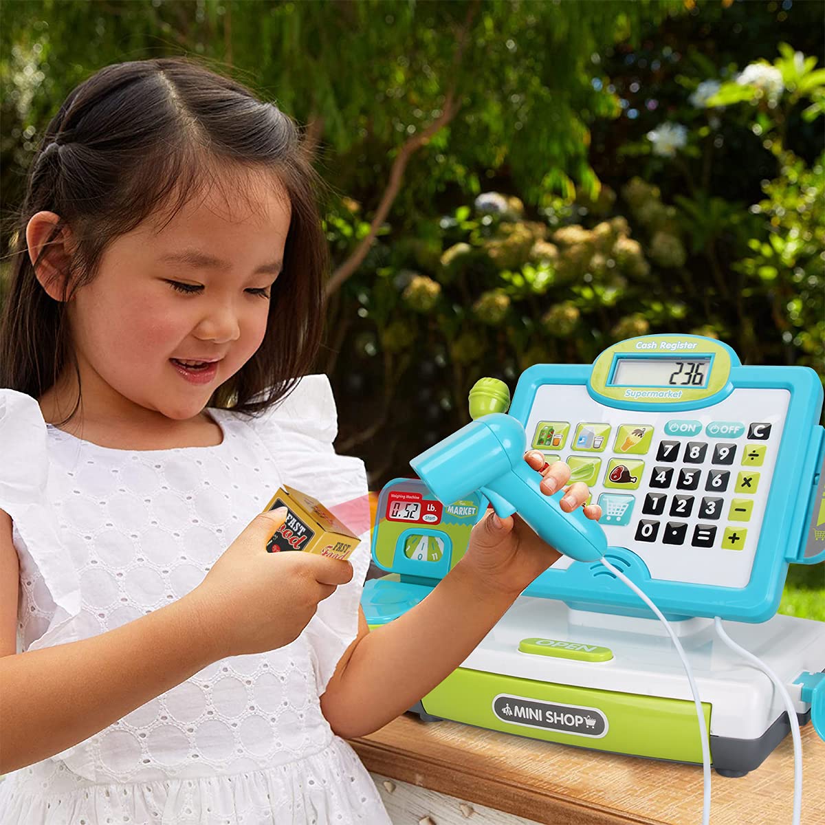 FS Pretend Play Calculator Cash Register Toy as Preschool Gift for Kids, Classic Count Toy with Sound, Microphone, Scanner, Pretend Credit Card, Play Food for Boys & Girls,45 Pieces, Ages 3 4 5 6 7 3