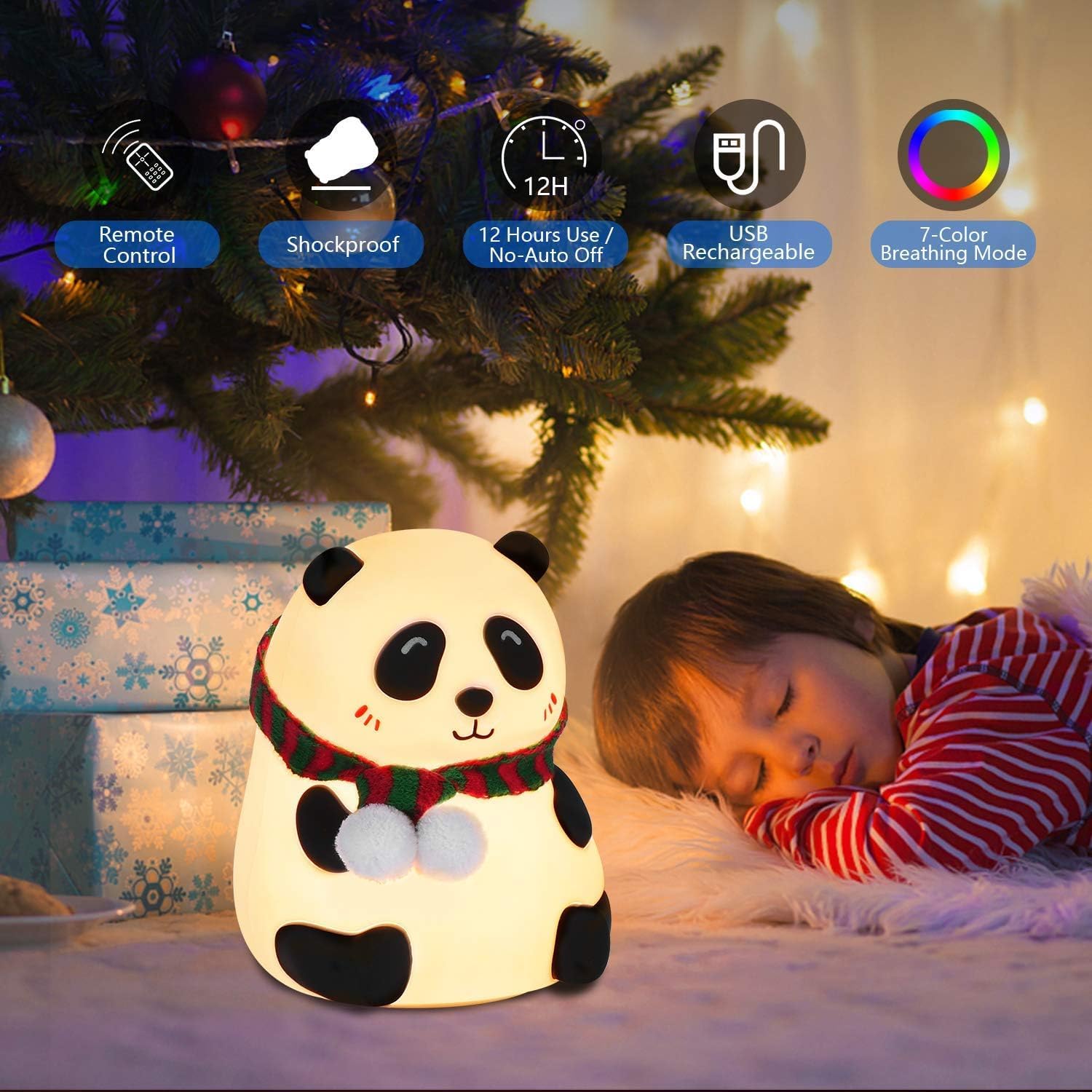 One94Store Rechargeable Silicone Panda Night Light for Kids | 7-Color LED Changing Lamp |Adorable Room Decor & Gift for Toddlers, Teens, & Valentine's Day Present|Soft BPA-Free Nightlight| Multicolour 4