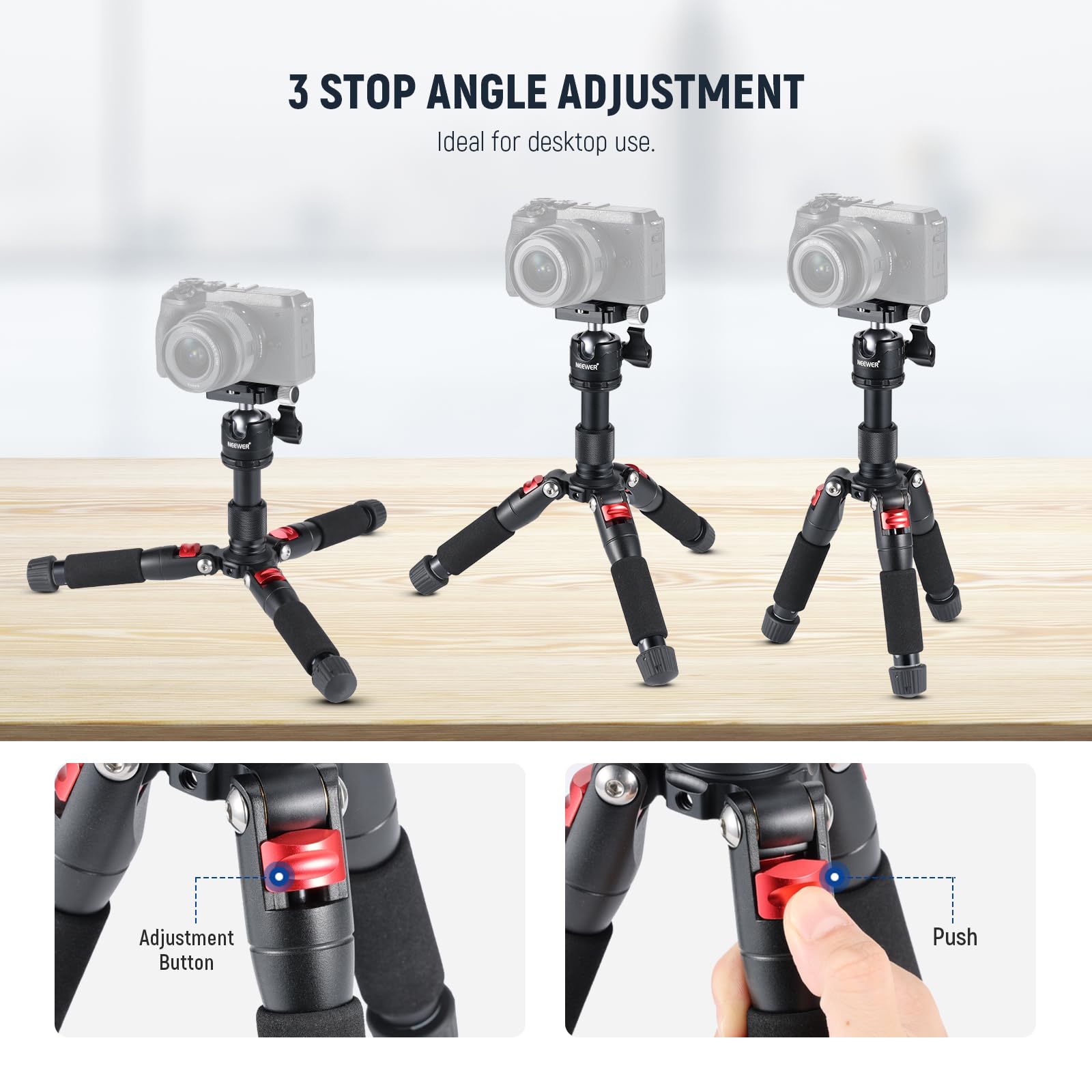 NEEWER Mini Desk Camera Tripod with Cell Phone Holder Compatible with iPhone for Video Recording Filming, 20"/50cm Small Portable DSLR Camcorder Webcam Stand, 360° Ball Head 1/4" QR Plate, TP-AAM521 6