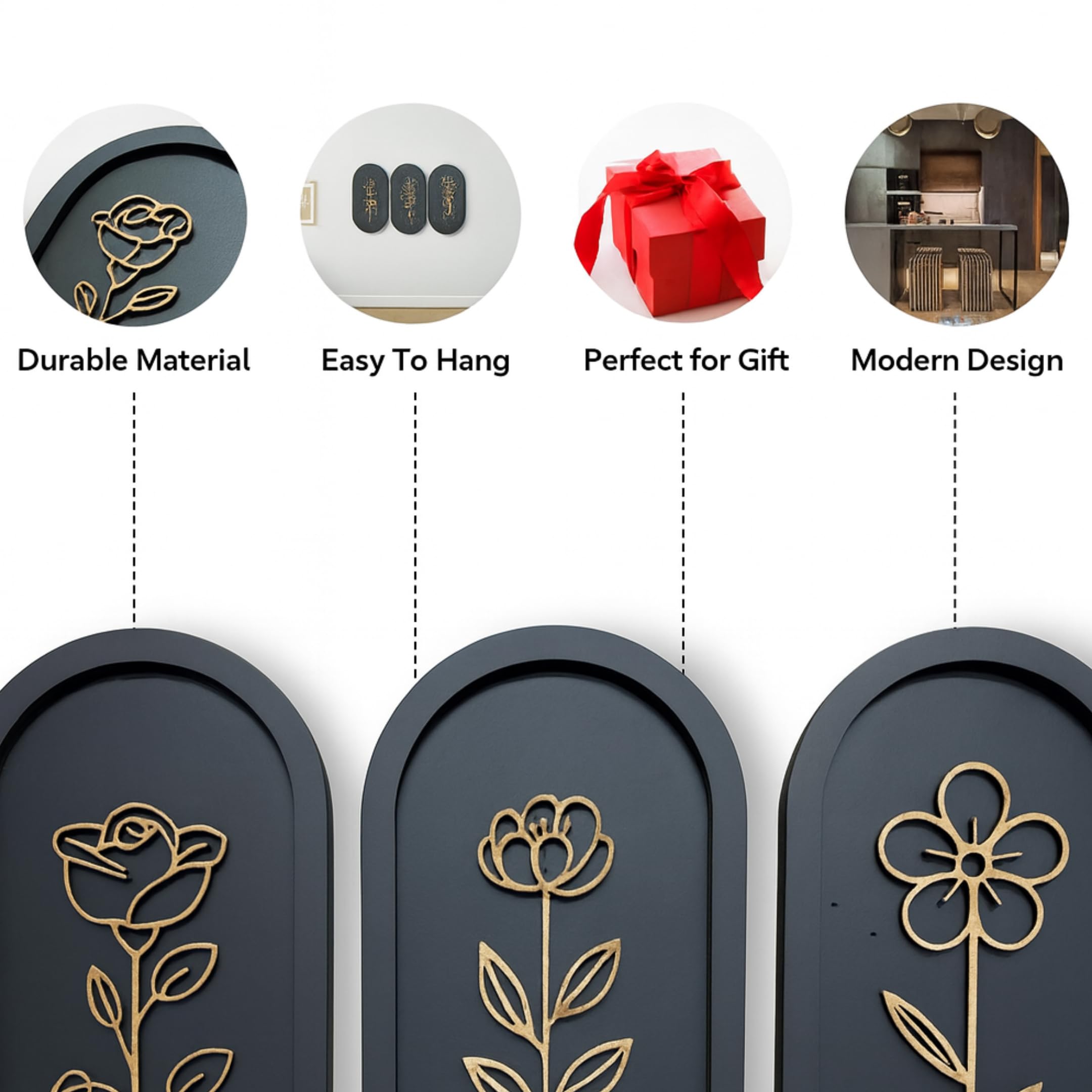 7 Decore 3 Piece Wooden Floral Wall Art Set | Modern Wall Decor for Living Room, Bedroom & Office | Elegant Home Decoration Panels | Contemporary Wall Hanging Frames 4