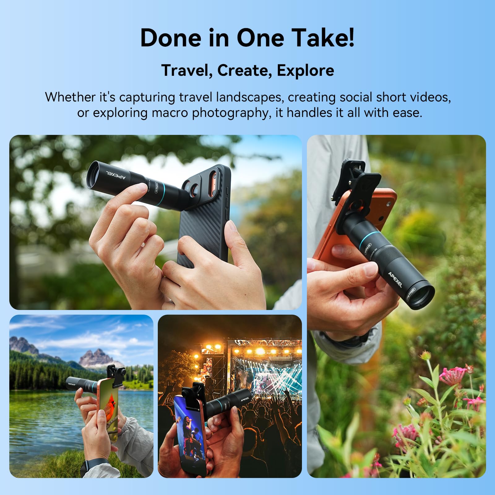 APEXEL 10X Tele-Macro Pro Dual Lens 2-in-1 for iPhone, Portable Clip-On Telephoto Macro Lens for 17 Phone, Pro Photography for Travel, Concert, Exploration 3