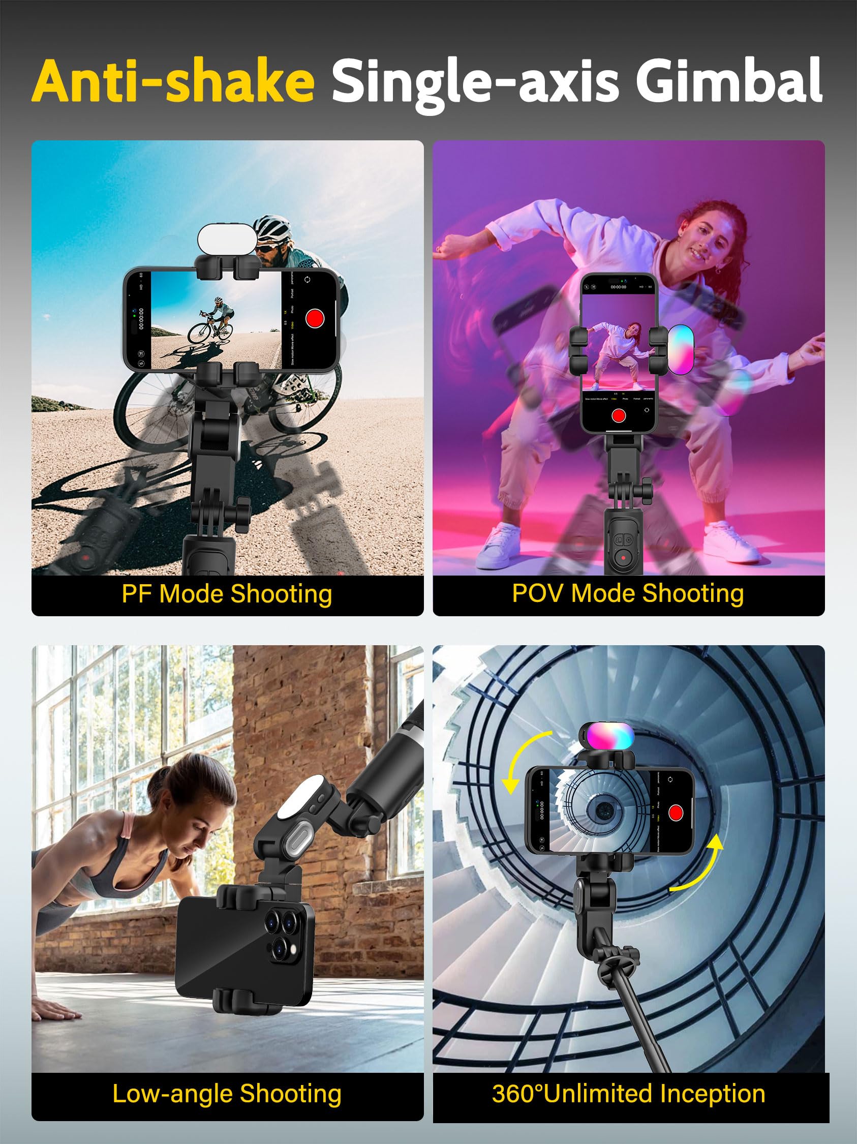 AOCHUAN Auto Face Tracking Tripod 360 Rotation for iPhone Android,Phone Stand Follow You for Video Recording,Selfie Stick Tripod with RGB Light,Remote Control for YouTube,TikTok Vlogging(M2Pro Black) 4