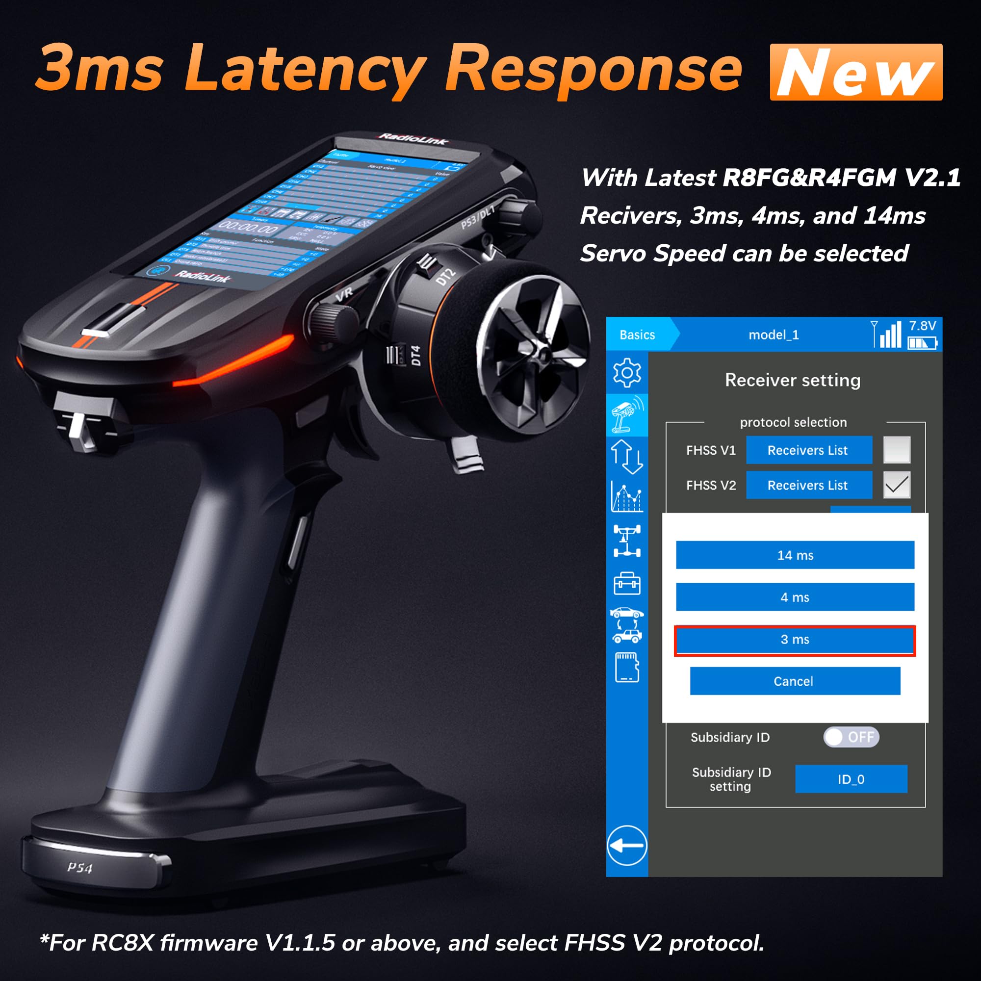 ATA HOBBY Radiolink RC8X 8CH RC Transmitter and Newest v2.1 R8FG&2pcs R4FGM v2.1Gyro Receivers, 4.3" Full Color IPS Touch Screen, 600m Long Range, 200 Models for RC Crawler Drifting Cars Boats 3