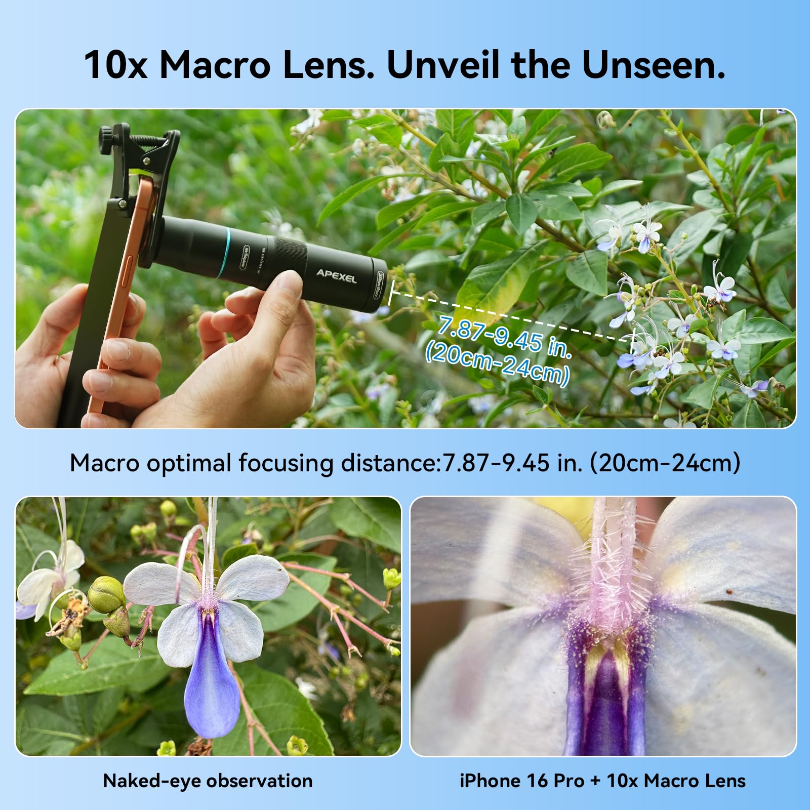 APEXEL 10X Tele-Macro Pro Dual Lens 2-in-1 for iPhone, Portable Clip-On Telephoto Macro Lens for 17 Phone, Pro Photography for Travel, Concert, Exploration 6