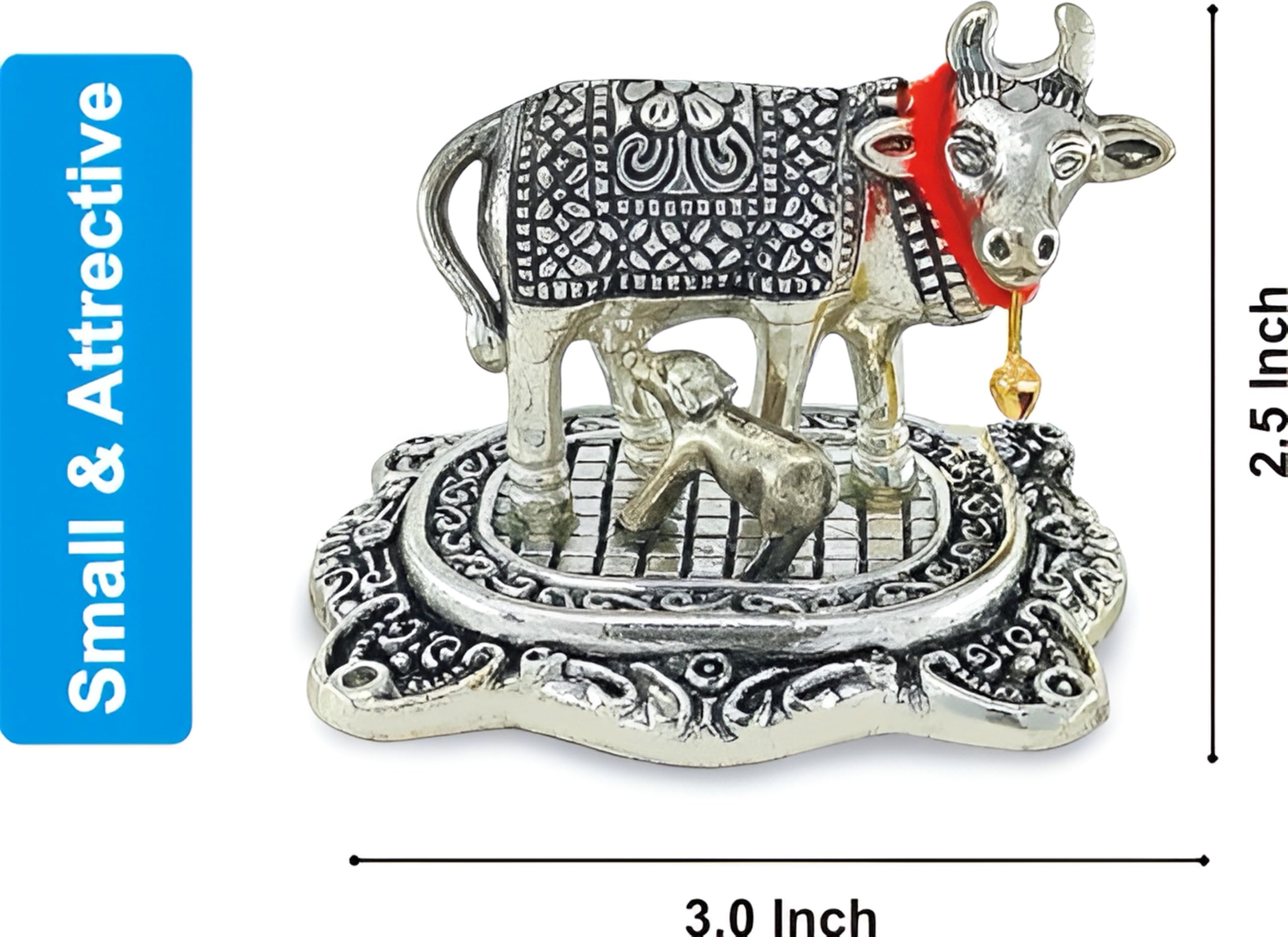 LABHCART Decorative Silver Metal Cow Statue with Bell, 7.6 x 6.4 cm, Traditional Design,Pack of 6 3