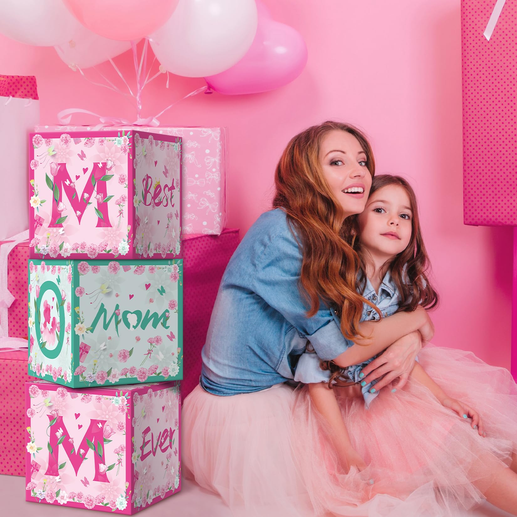 ZEYGC Happy Mother's Day Box Decorations, Mom Box Pink Green Medium Balloon Boxes Mother's Day Decor Party Supply 5