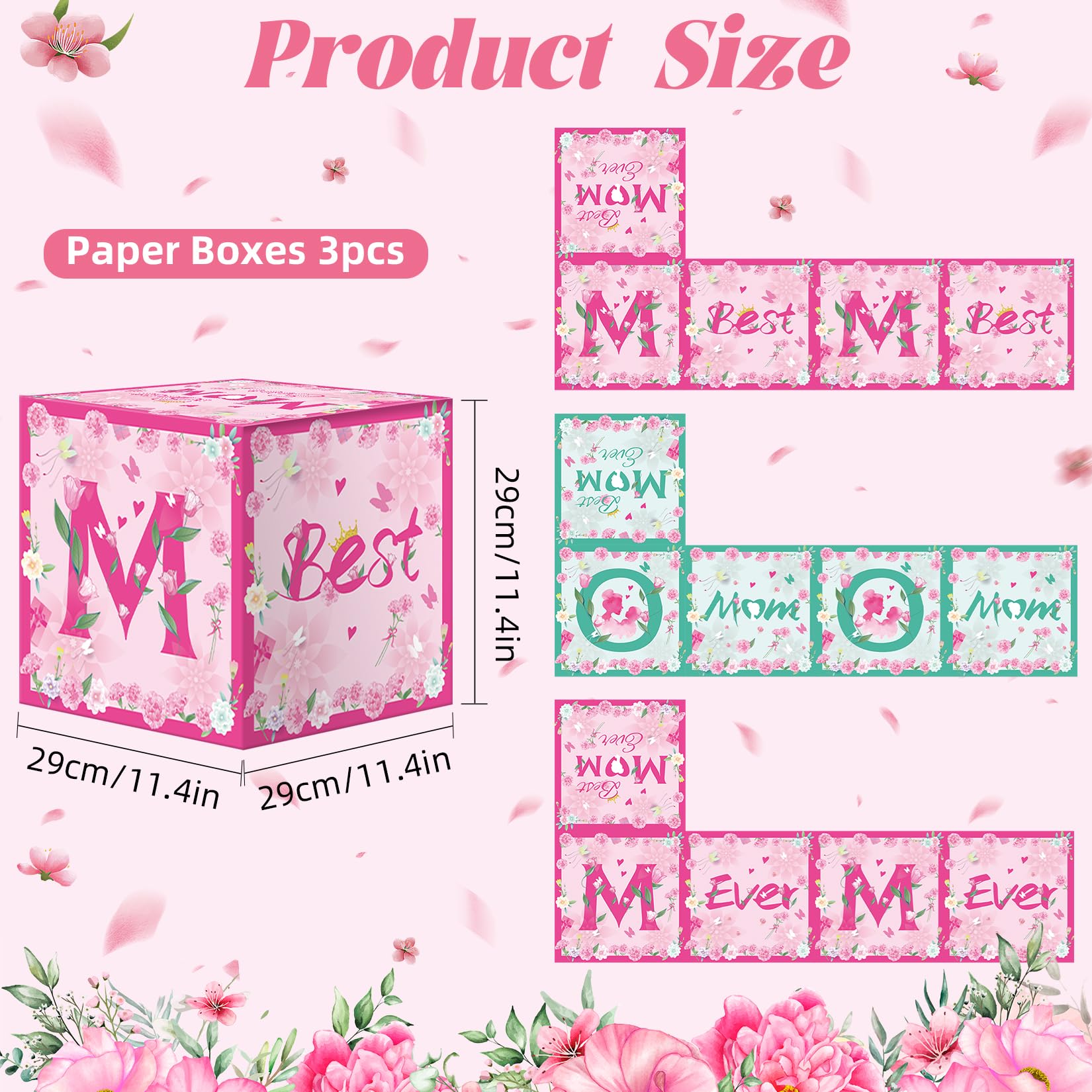 ZEYGC Happy Mother's Day Box Decorations, Mom Box Pink Green Medium Balloon Boxes Mother's Day Decor Party Supply 3