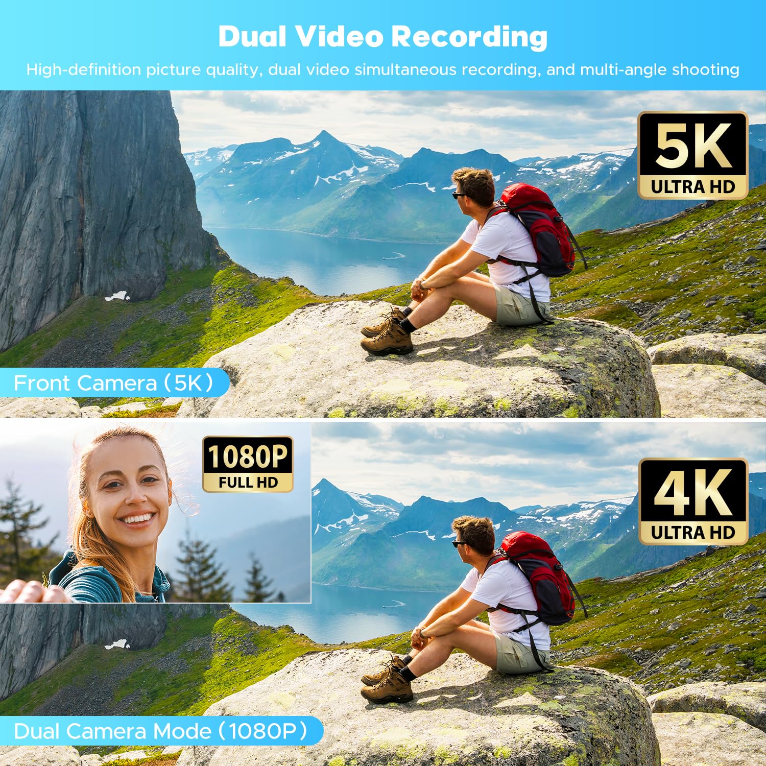 5K Video Camera Camcorder, 56MP Dual Lens Vlogging Camera for YouTube, Cam Corder with 3" 270° Flip Touch Screen,16X Zoom, Night Vision, WiFi, Remote, 64GB SD Card, 2 Batteries, Tripod, Webcam 3