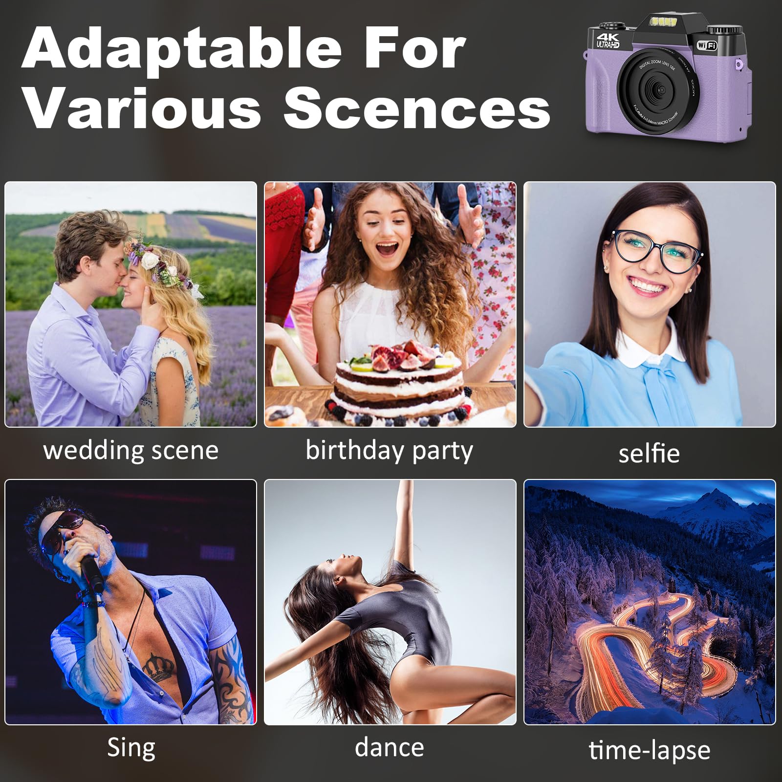Vlogging Camera for YouTube Digital Camera for Photography 4K 48MP 16X Digital Zoom 3 inch 180° Flip Screen 52mm Wide-Angle Lens & Macro Lens, 32G Micro Card and 2 Batteries 3