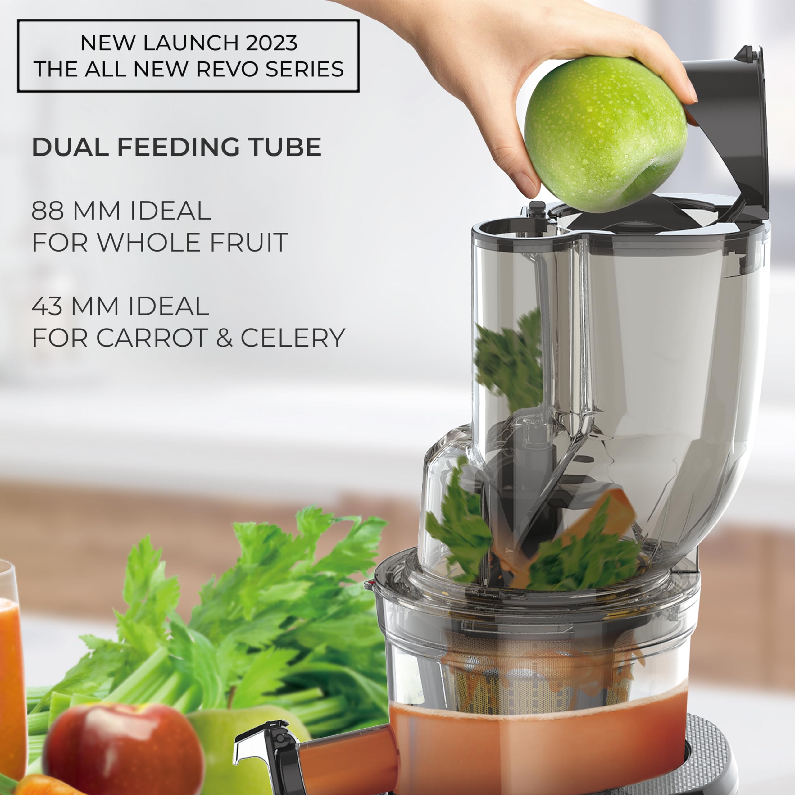 Kuvings REVO830 Black Luxury Cold Press Whole Slow Juicer (2023 New Launch), World's First Juicer with Patented Automatic-Cutting Auger to reduce juicing time, 12 Years Manufactuer Warranty, 240W 5