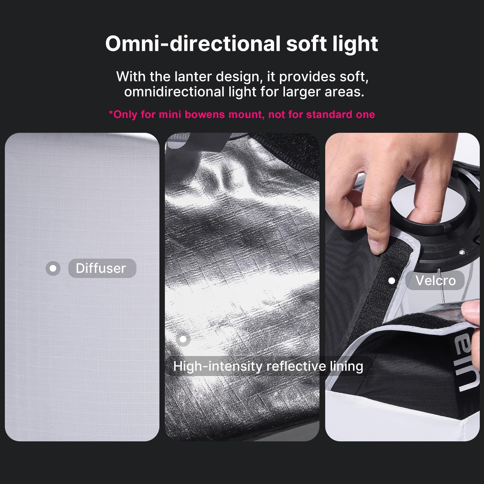 ULANZI C60 60W Bi-Color COB Video Light, Mini Bowens Mount LED Photography Continuous Output Lighting, 2500K–6500K CRI≥95 & ULANZI 11.8 inch Mini Bowens Softbox Lantern with Storage Bag Combo 5