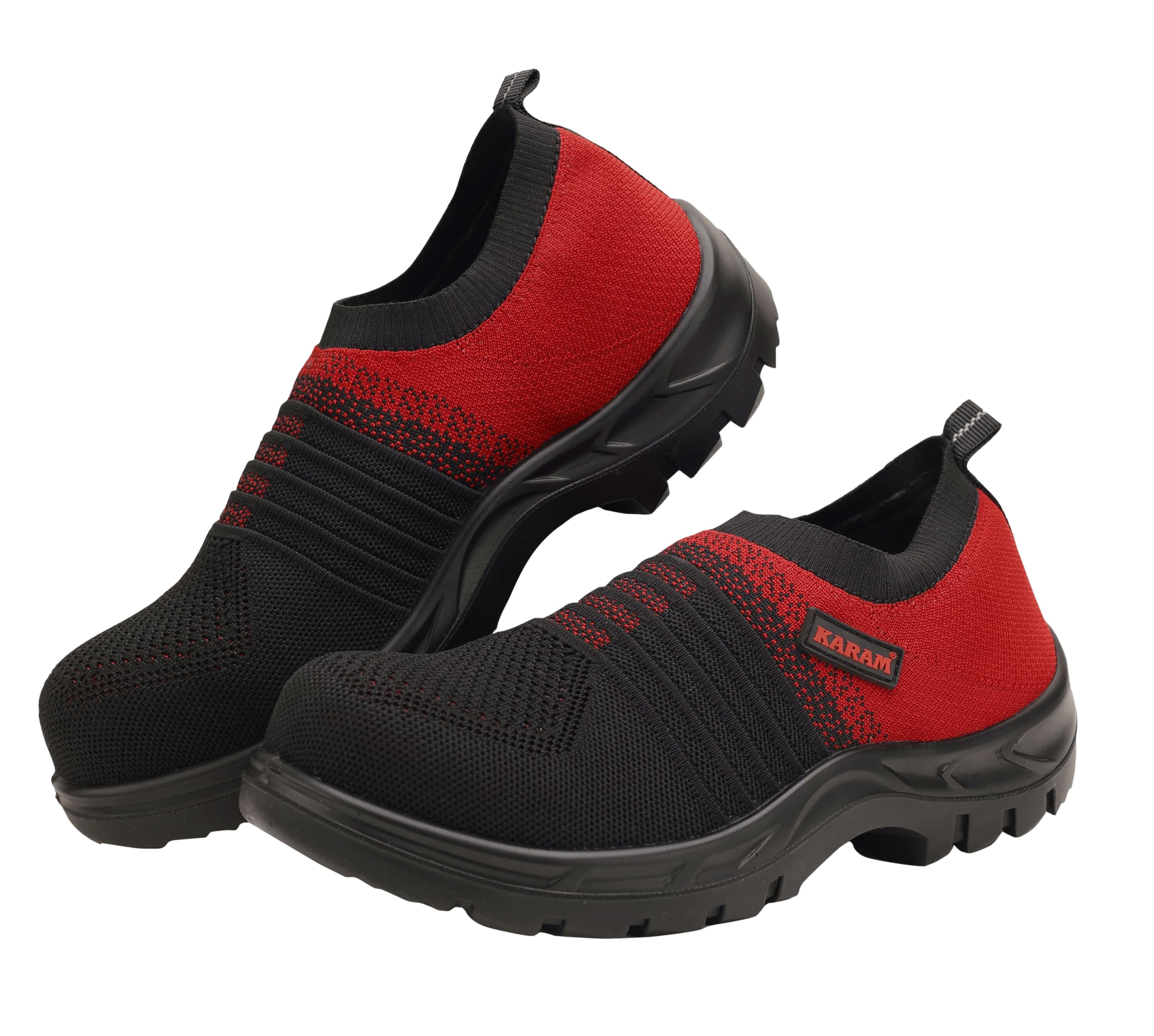 KARAM Flytex FS202 Safety Shoes for Men | Sporty Design, Lightweight with Single Density | Antistatic, Antislip, Oil & Heat Resistant with Fiber Toe | Red & Black | Size-07 1