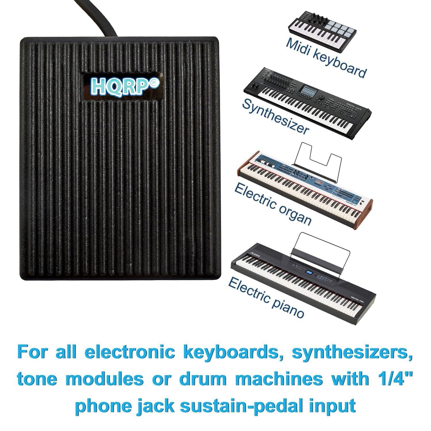HQRP Sustain Pedal for Yamaha P-45, P-71, P-125, P-225, PSR-E373, PSR-E463, YPT-260, YPG-235, DGX-660, DGX-670, EZ-220, MX61, MODX6, MODX7, MODX8 Digital Piano Keyboard (FC5 Replacement, 1/4" Jack) 4