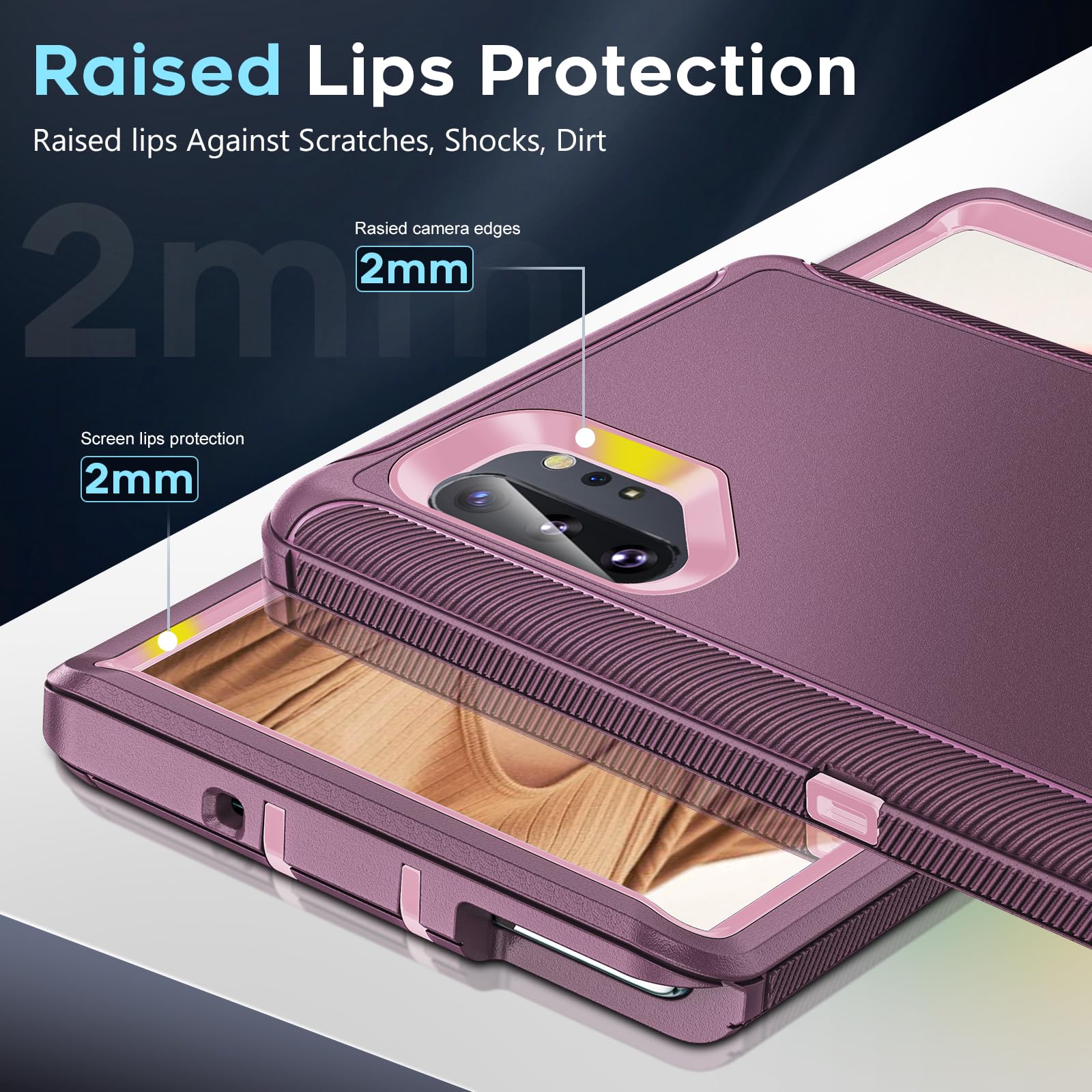 LeYi Compatible for Note 10 Plus Phone Case: Upgrade 3-in-1 Full Body Shockproof Rubber Outer Cover Heavy Duty Tough Rugged Dustproof Defender Protection Case for Galaxy Note 10 Plus, Wine Red/Pink 4