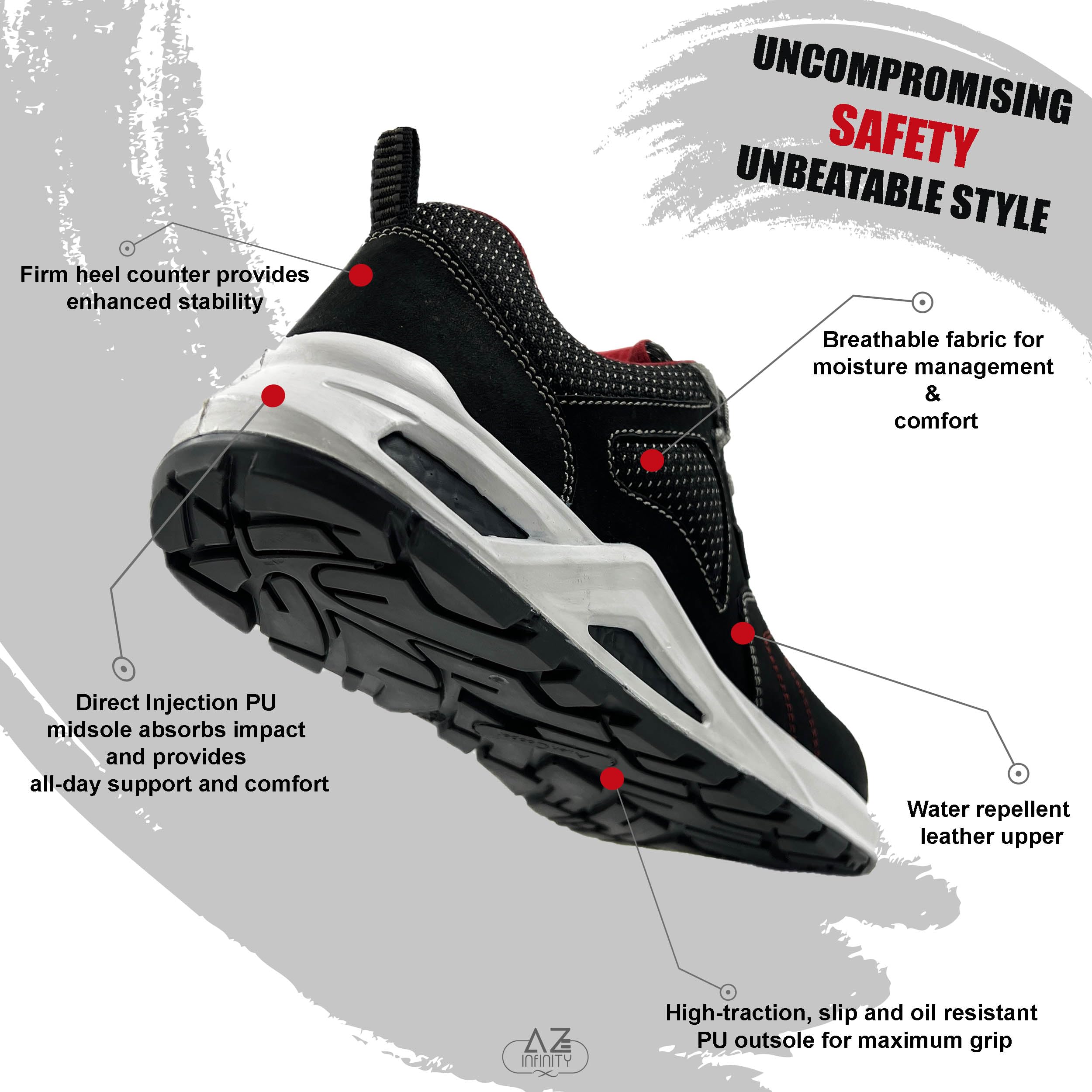 Allen Cooper ACL 11691 High Performance Popcorn Safety Shoe | 200J Fiber Toe Cap | Anti-Skid, Anti-Static, Heat, Water & Oil Resistant, Lightweight Protective Footwear (10) Black 4