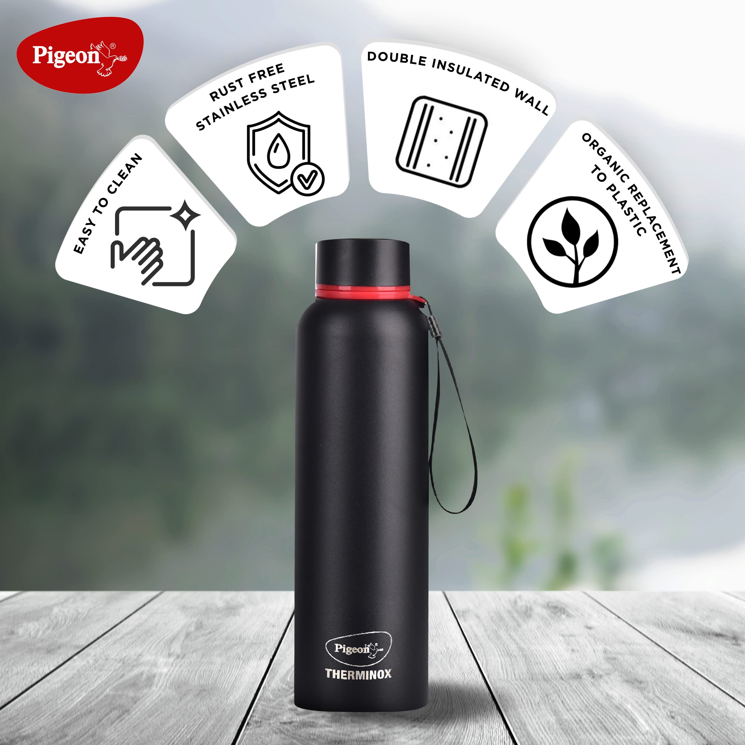 Pigeon by Stovekraft Croma Galaxy Stainless Steel Double Walled Leak Proof Thermos Water Bottle with Copper Coating Inside for Better Hot and Cold Retention 800 ml (Black) (1 Year Warranty) 2