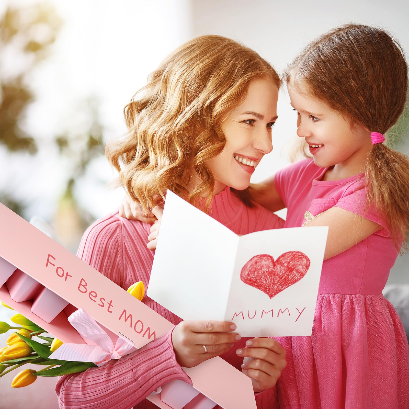 Cholemy Mother's Day MOM Empty Flower Gift Box Letter Shaped Fillable MOM Gift Box with Plastic Liners 24 Gold Butterfly Decor 50 Bouquet Flower Pins DIY Craft Gift Set for Valentine Birthday (Pink) 6