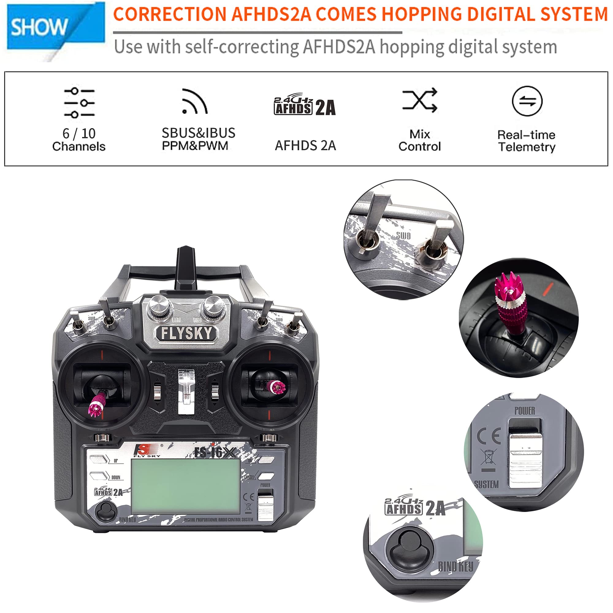 FLYSKY FS-i6X 10CH 2.4GHz RC Transmitter Controller with iA6B Receiver Upgrade Cable for RC Boat Racing Drone 4