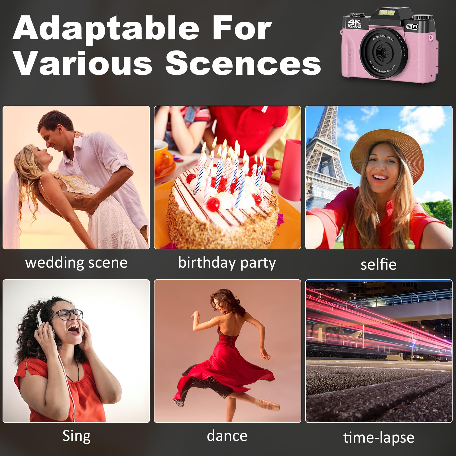 Digital Camera for Photography 48MP 30FPS Vlogging Camera for YouTube with 16X Digital Zoom 3 inch 180° Flip Screen 52mm Wide-Angle Lens & Macro Lens, 32G Micro Card 3