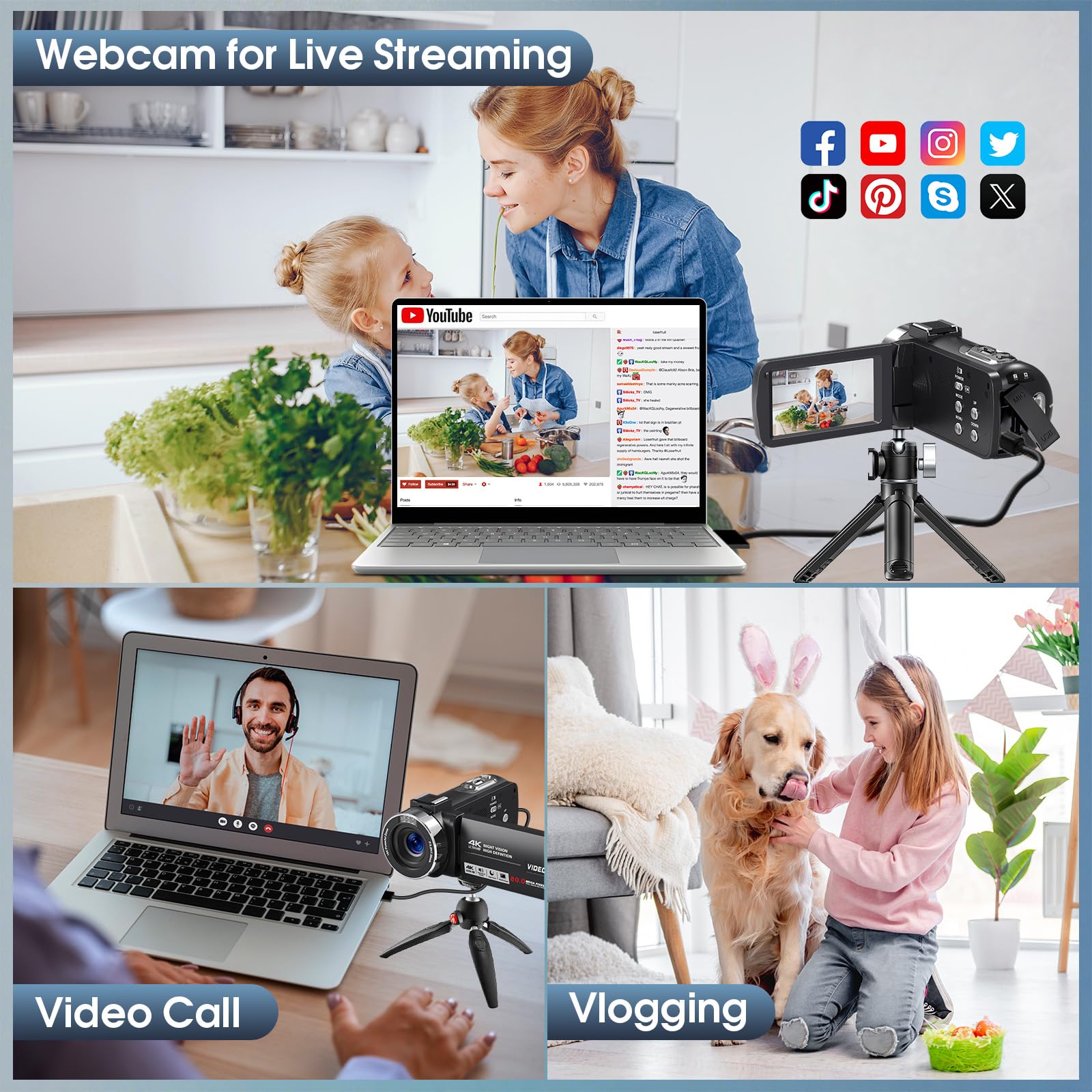 Peryoua Camcorder Video Camera 4K HD 80MP Vlogging Camera for YouTube IR Night Vision Camera 18X Digital Zoom 3.0 IPS Screen Video Recorder with 32GB SD Card, 2 Batteries and Remote Control 6