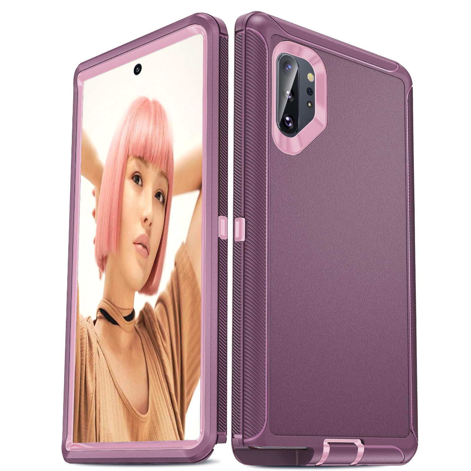 LeYi Compatible for Note 10 Plus Phone Case: Upgrade 3-in-1 Full Body Shockproof Rubber Outer Cover Heavy Duty Tough Rugged Dustproof Defender Protection Case for Galaxy Note 10 Plus, Wine Red/Pink 1