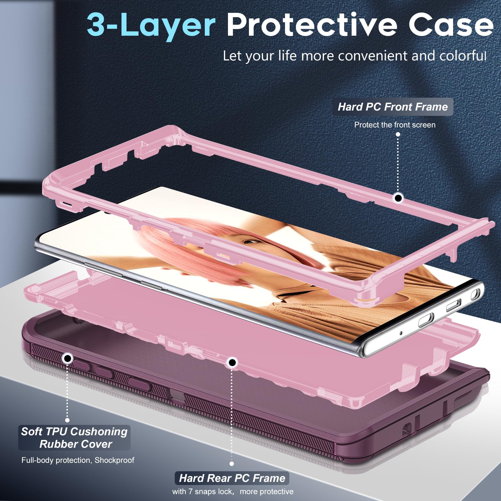 LeYi Compatible for Note 10 Plus Phone Case: Upgrade 3-in-1 Full Body Shockproof Rubber Outer Cover Heavy Duty Tough Rugged Dustproof Defender Protection Case for Galaxy Note 10 Plus, Wine Red/Pink 3