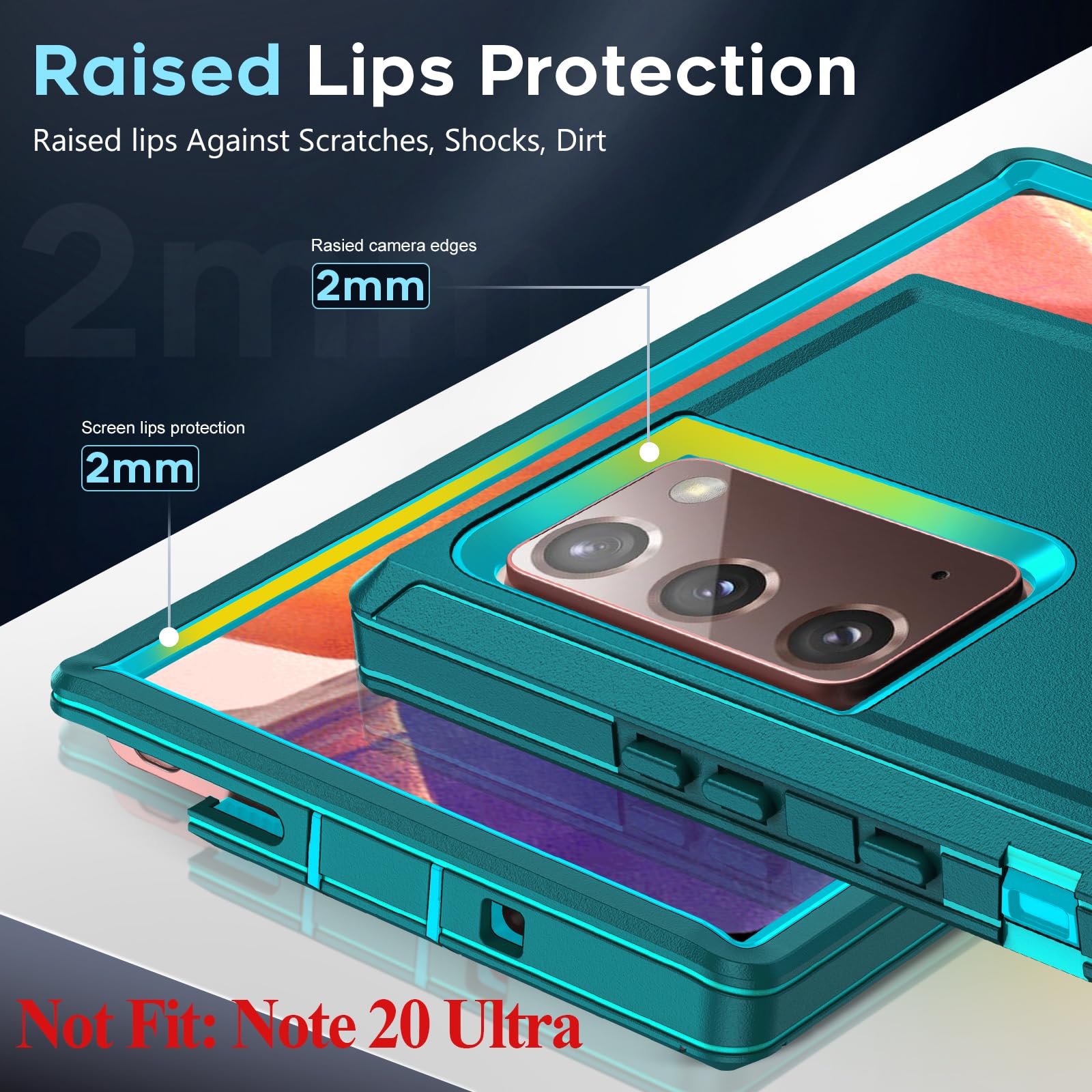LeYi Compatible for Samsung Galaxy Note-20 Case[𝐍𝐨𝐭 𝐅𝐢𝐭 Note 20 Ultra]: Samsung Note 20 Case, Military Grade Protection, 3 in 1 Full Body Shockproof Drop Cell Phone Cover Funda Note20, Teal Blue 4