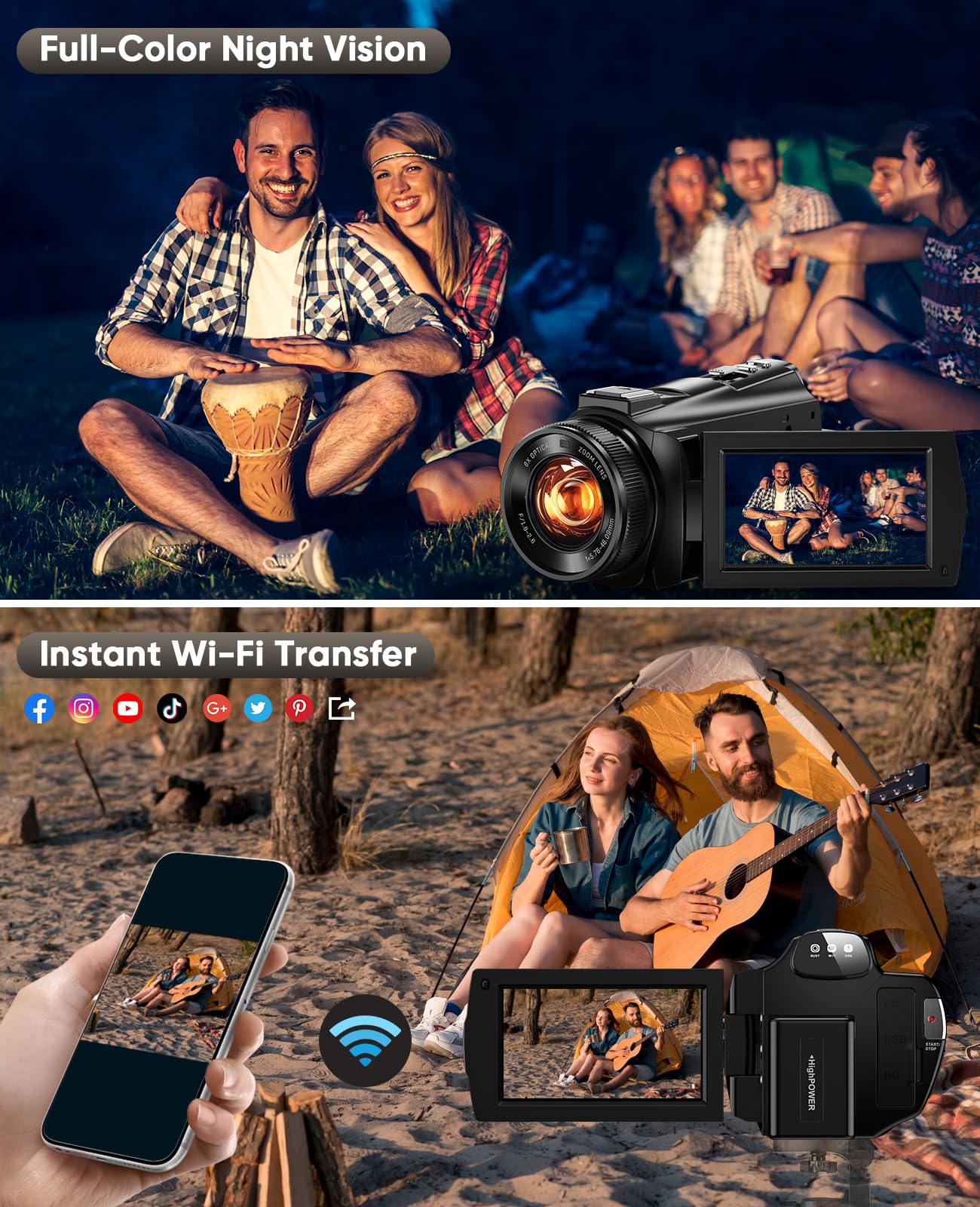5K Video Camera Camcorder 8X Opitical Zoom Live Streaming Cameras 64MP WiFi Autofocus Vlogging Camera for Youtube with Full-color Night Vision, 3.6'' 270° IPS Touchscreen 32GB Card Video Recorder 4