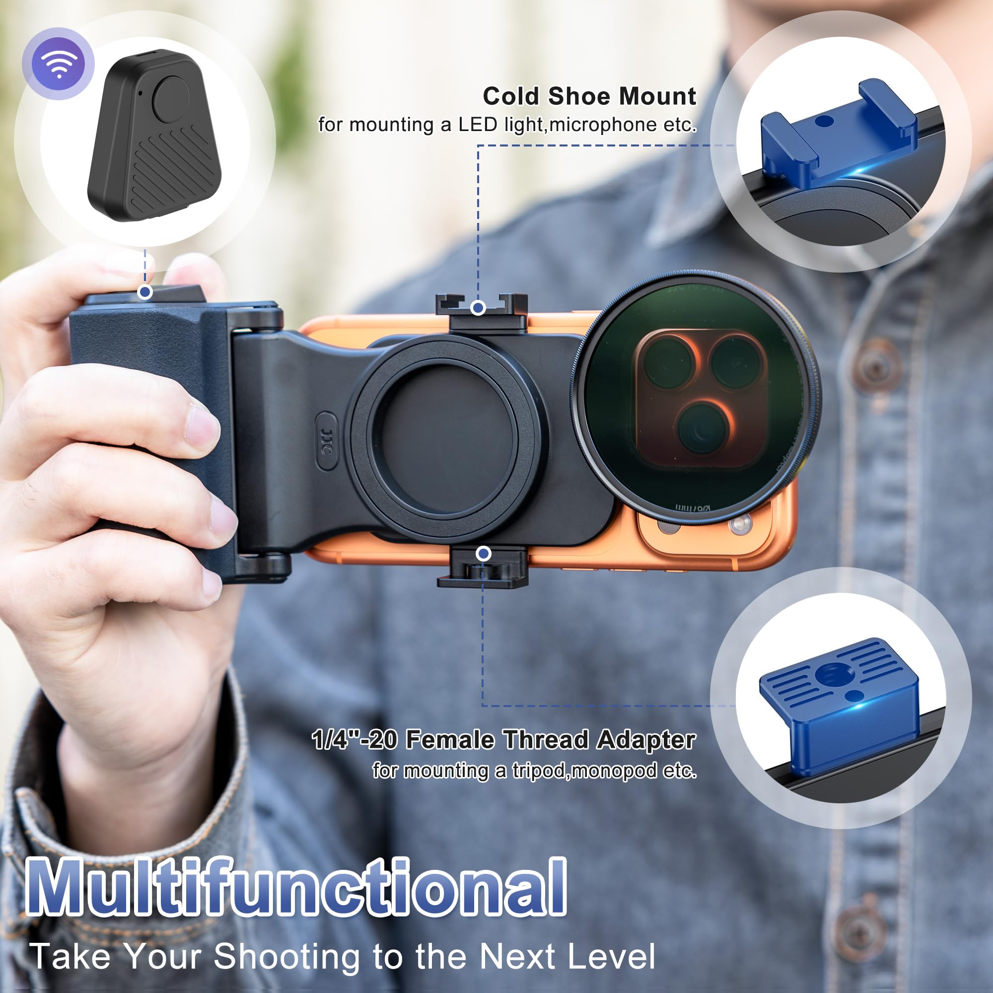 Upgraded 67mm Magnetic Phone Lens Filter Mount with Phone Camera Grip Kit for iPhone 17 Air 16 15 Pro Max,Filter Adapter Set w Cold Shoe & 1/4'' Hole Pull-Out to Fit Pro Max Plus(No Filters Include) 4