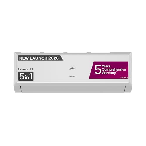 Godrej 1.5 Ton 3 Star Inverter Split AC with 5-in-1 Convertible Cooling| 5 Year Comprehensive Warranty| AI Powered| Heavy Duty Cooling at 52°C| Self Clean Technology (AC 1.5T EC HIC 18Q3TH WA)