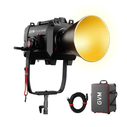 GVM 1200W LED Video Light with Standard Cover, 1200B AIO Film Lighting Kit, 42800lux/3m Photography Lighting kit with DMX Control, Continuous Output Video Lighting for TV Productions, Live Broadcasts