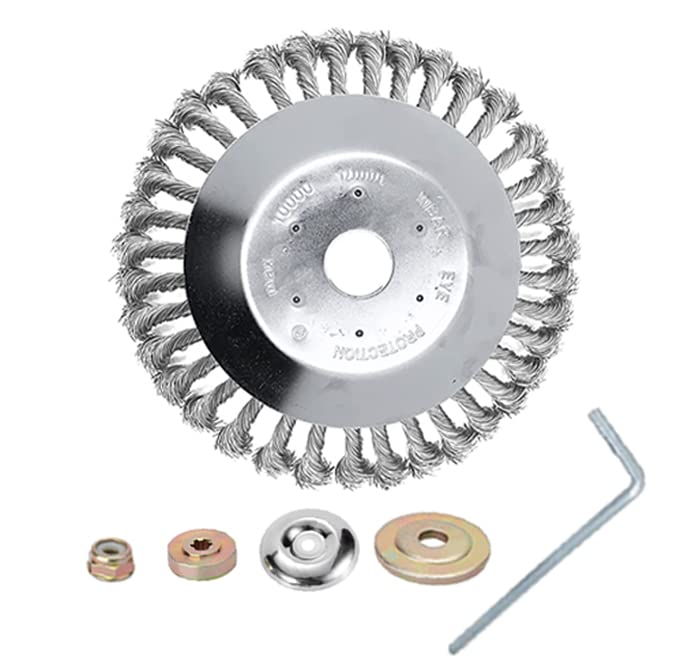 Hippotech 8 Inches Rust Removal Trimmer Head Cutter Sets Round Steel Wire Brush Cutter Head Weed Eater Head Universal Fits for Straight Shaft Trimmers Lawn Mower Garden with Adapter Kits