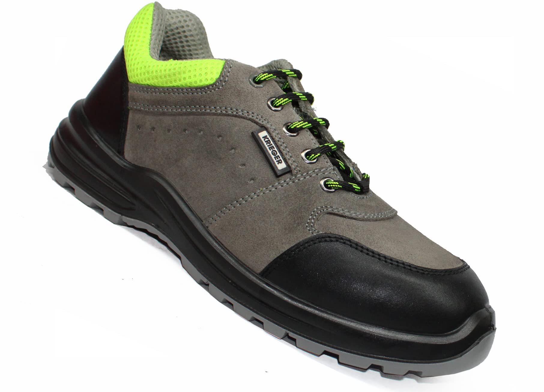 Krieger KR 2002 High Performance Safety Shoe with Anti-Fatigue insocks, Anti-Skid, Heat, Water, Oil & Acid Resistant, 200J Steel Toe Cap, ISI Marked, CE Certified, BIS Approved, Size 10 India/UK Grey