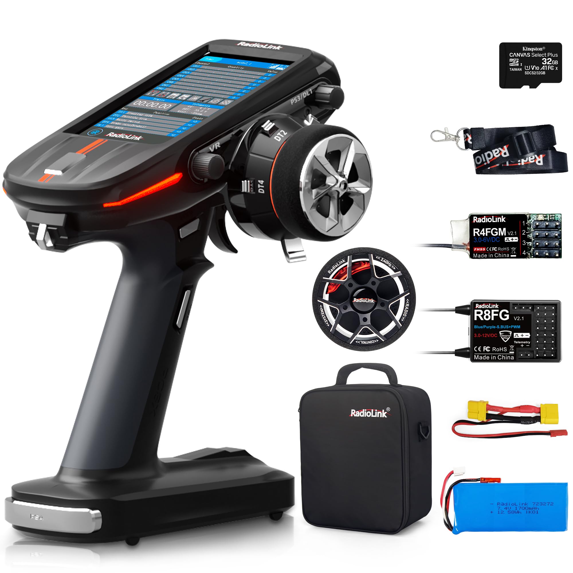 ATA HOBBY Radiolink RC8X 8CH 2.4G RC Transmitter and Newest R8FG V2.1&R4FGM V2.1 Gyro Receivers, with Metal Steering Wheel, 600m Long Range, 200 Models for RC Crawler Drifting Cars Boats