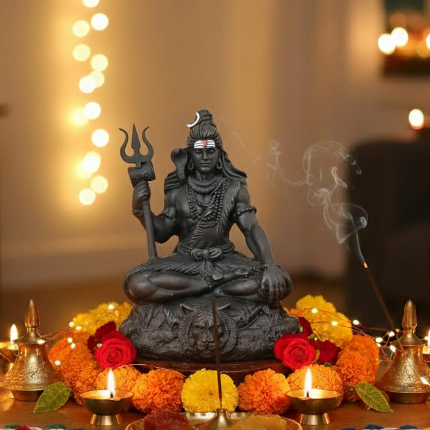 OSTNKART Shiva Statue Car Dashboard Idol 3.5 Inch Black, Resin Shiv Ji for Birthday,Annivesary, Home & Office Pooja Room,Living Room Show Piece New House Warming Gift (Size: L-7 x W-5 x H-9 cm)