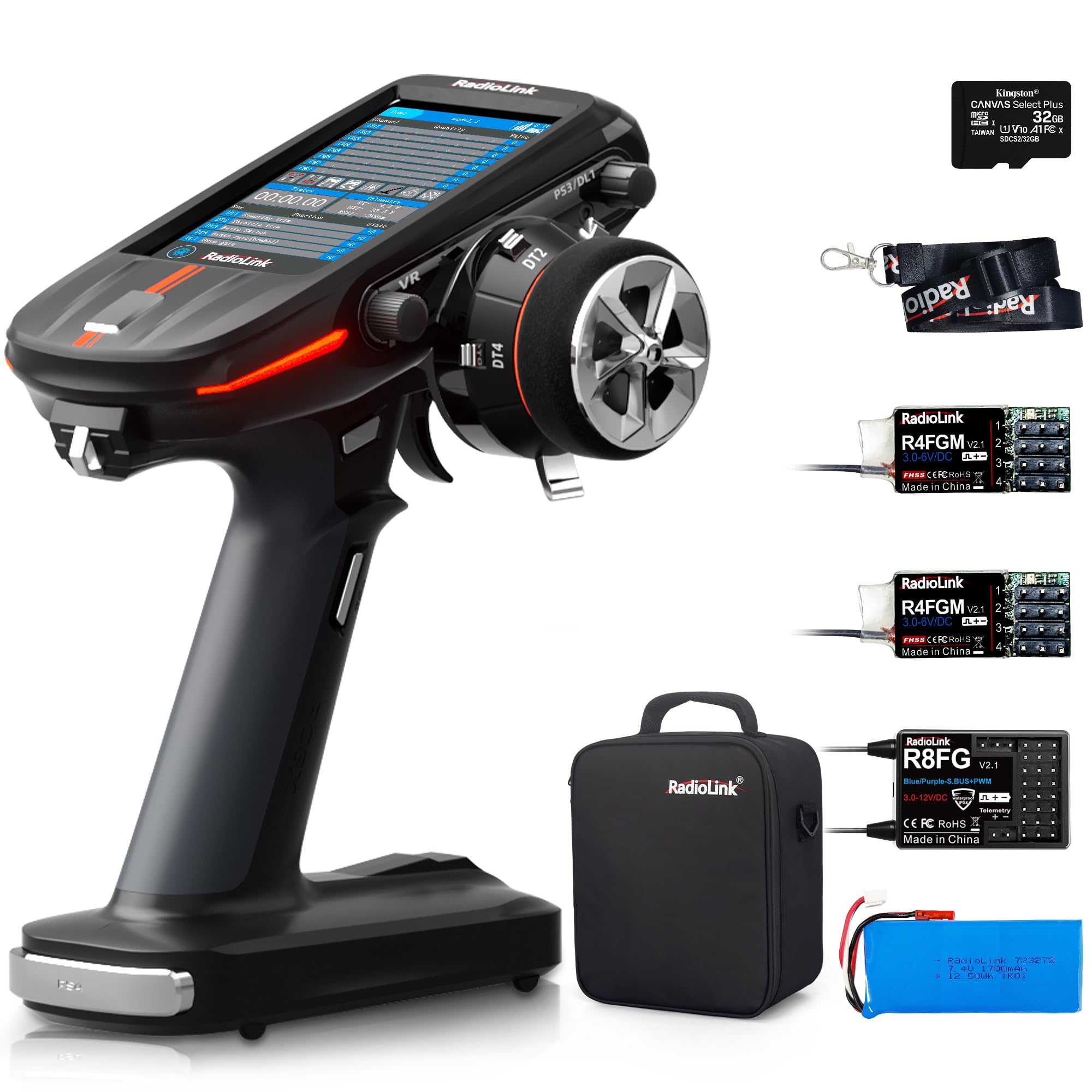 ATA HOBBY Radiolink RC8X 8CH RC Transmitter and Newest v2.1 R8FG&2pcs R4FGM v2.1Gyro Receivers, 4.3" Full Color IPS Touch Screen, 600m Long Range, 200 Models for RC Crawler Drifting Cars Boats